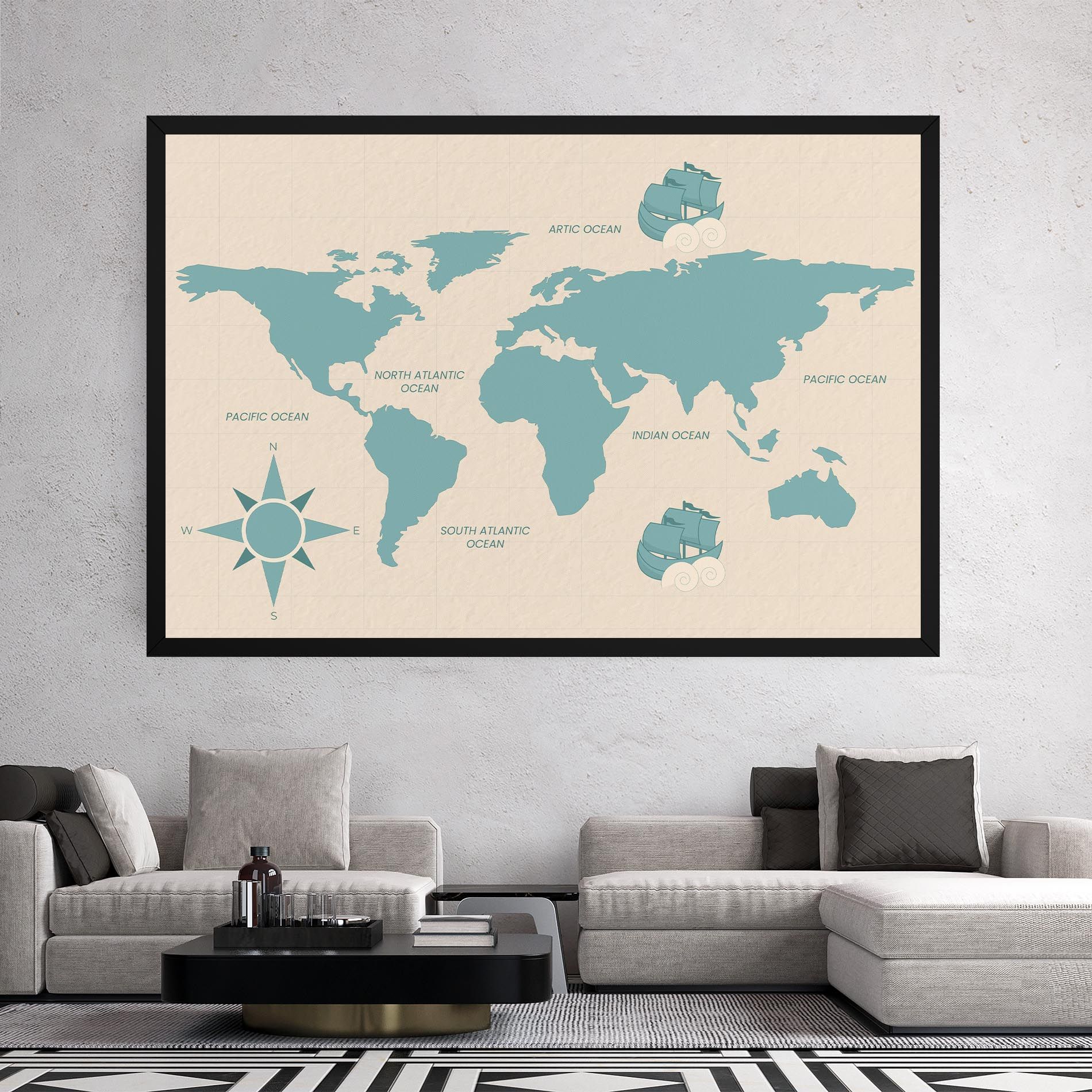 Cream Blue Map mockup 2