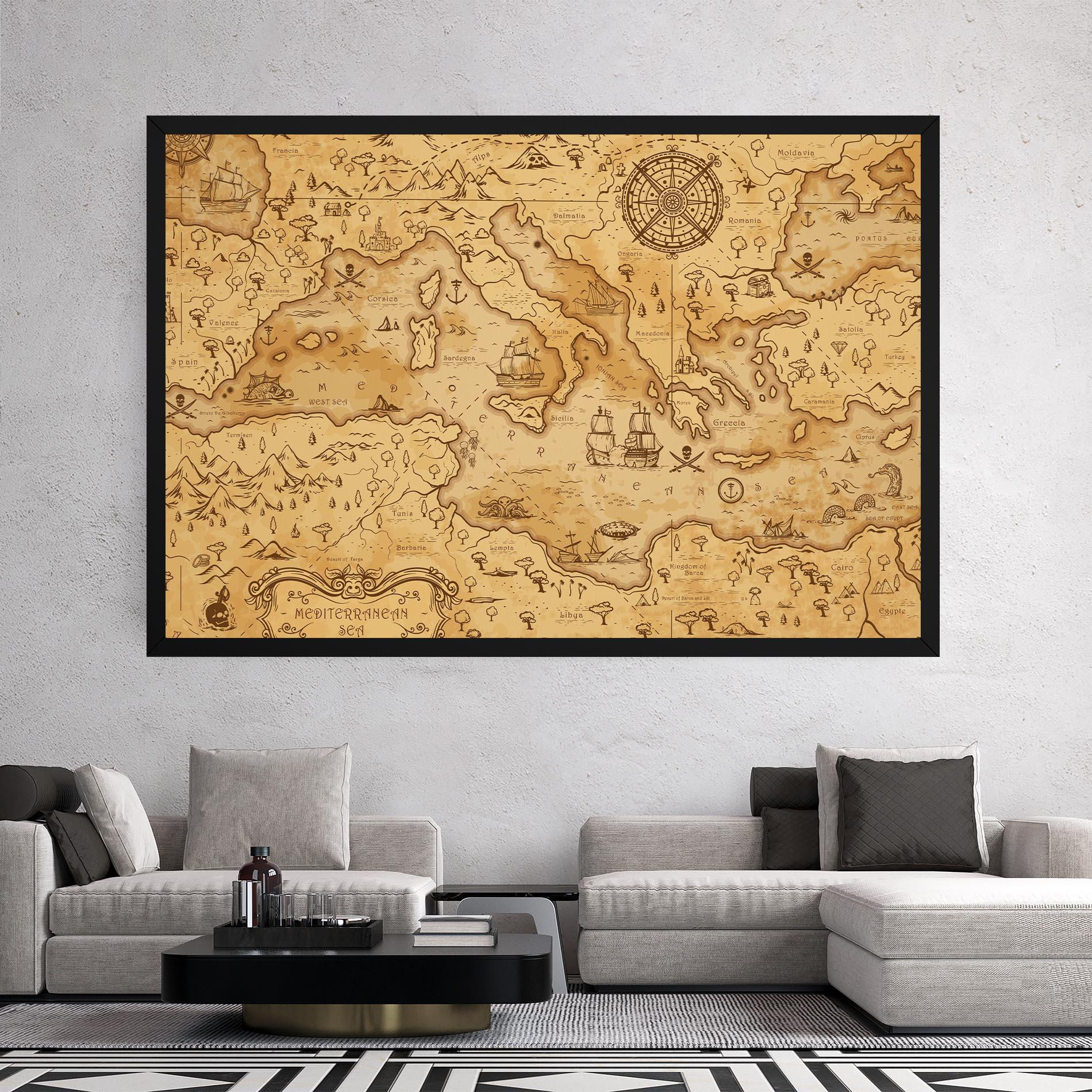 Tablou Canvas Cream Brown Map mockup 2