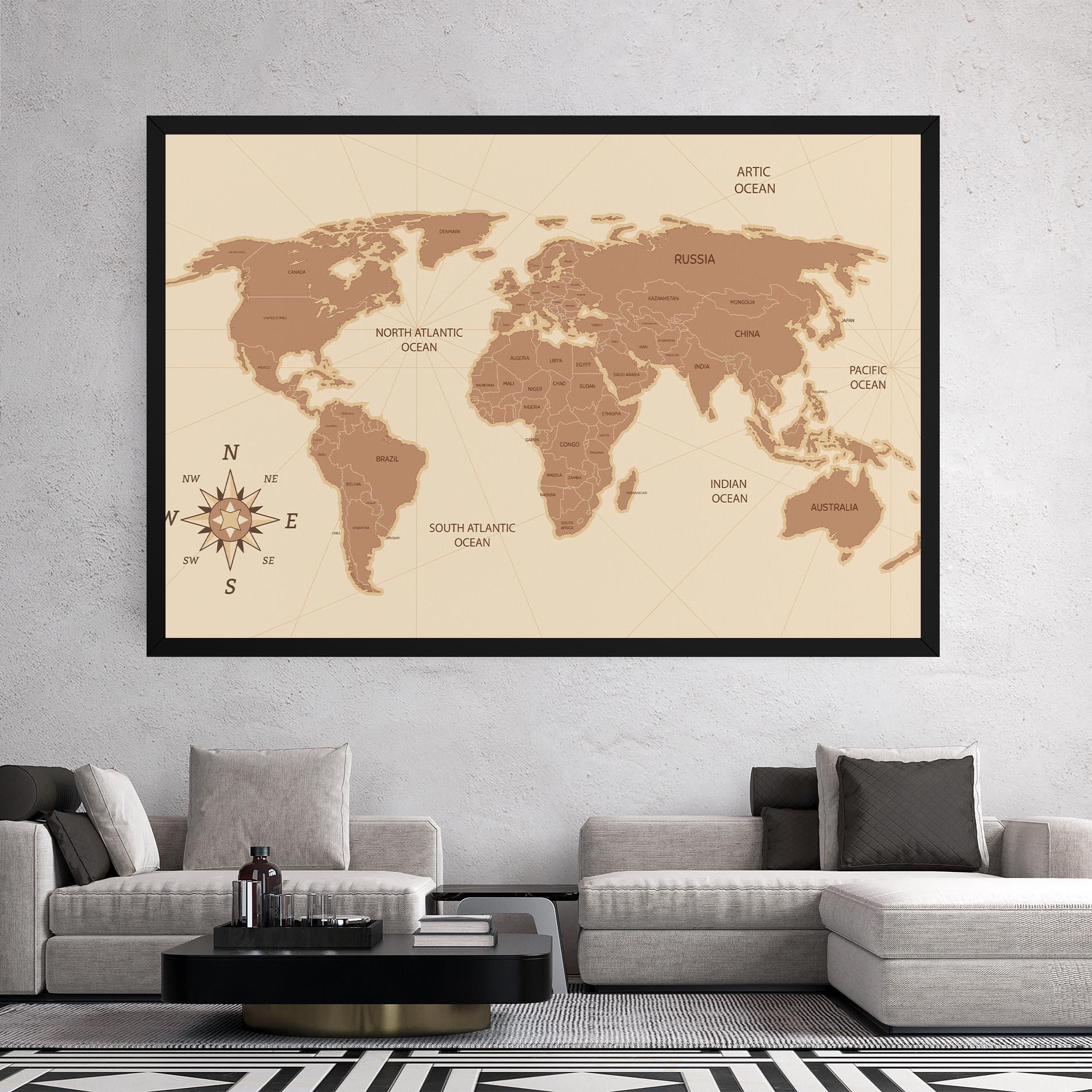 Tablou Canvas Cream Map Vintage mockup 2
