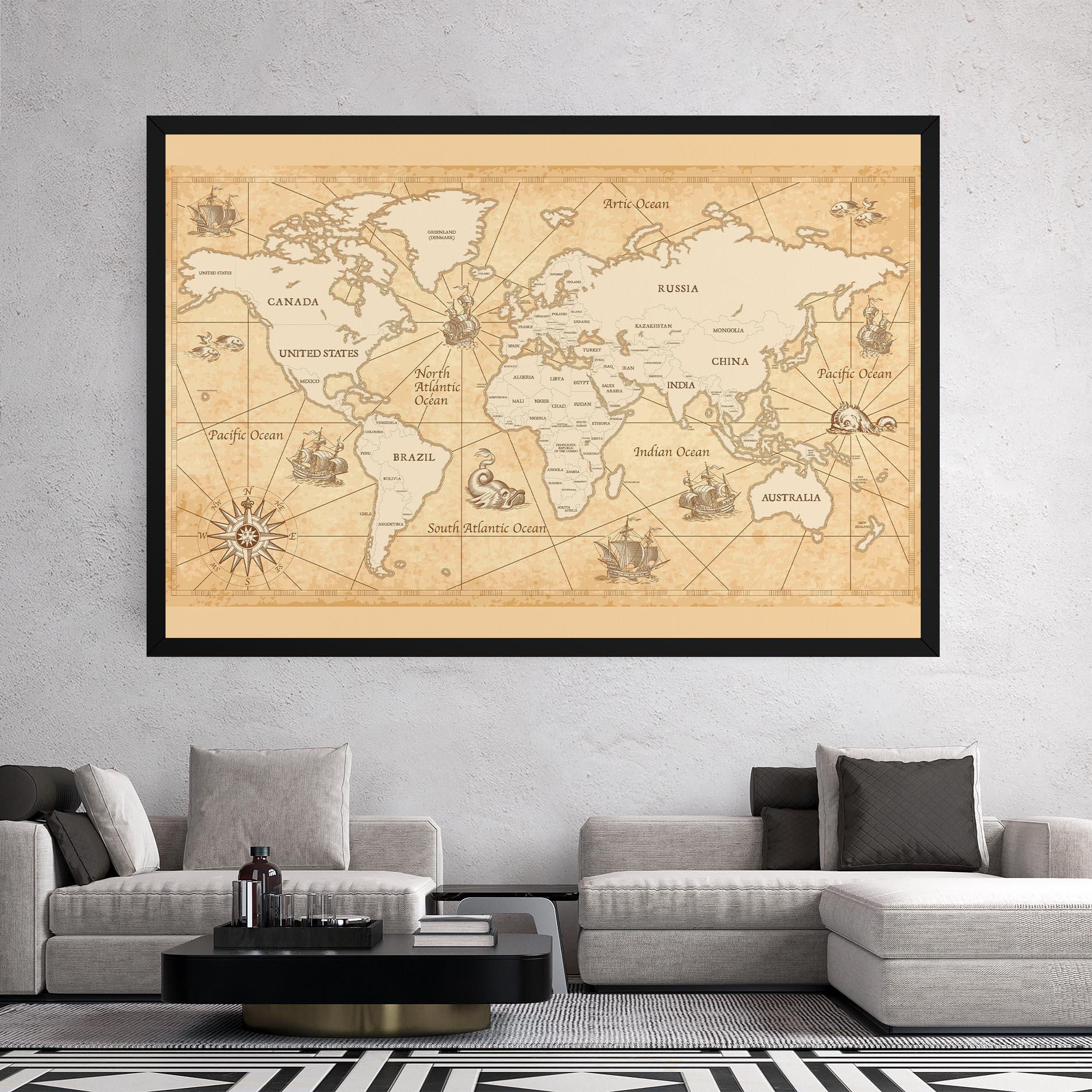 Tablou Canvas Cream Old Map mockup 2