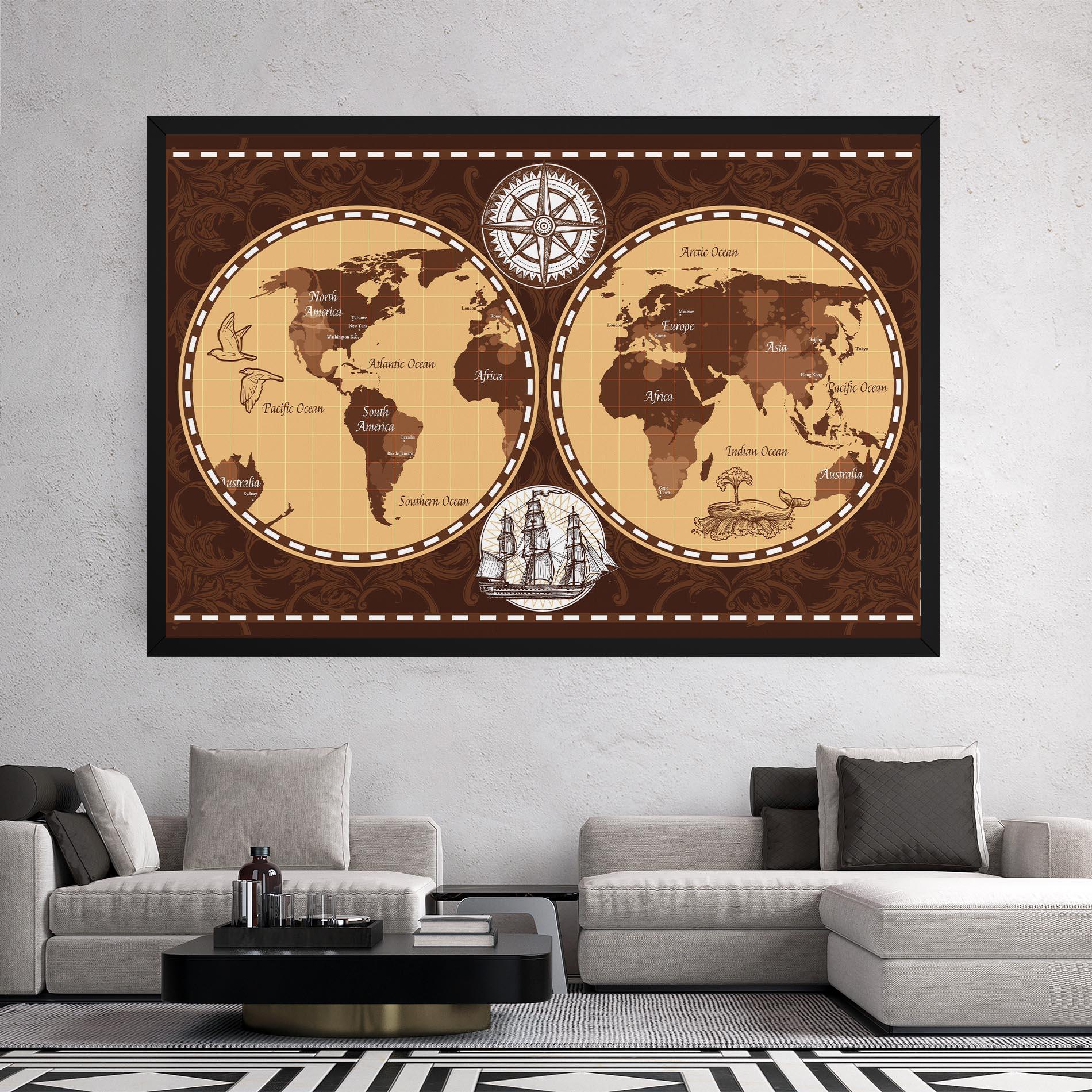 Tablou Canvas Old Brown Map mockup 2