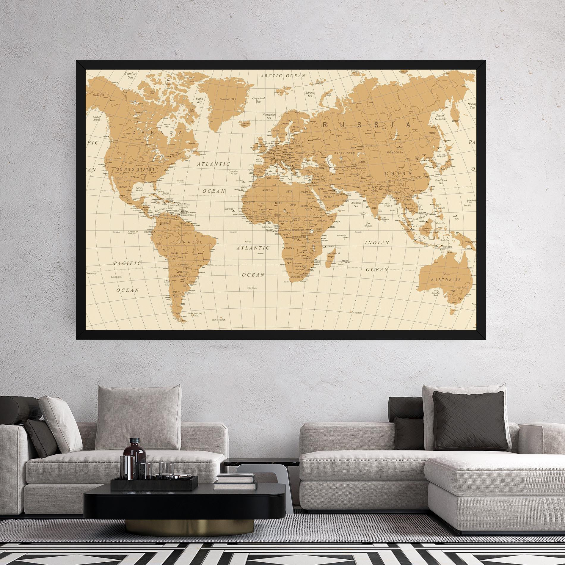 Tablou Canvas Old Map Cream mockup 2