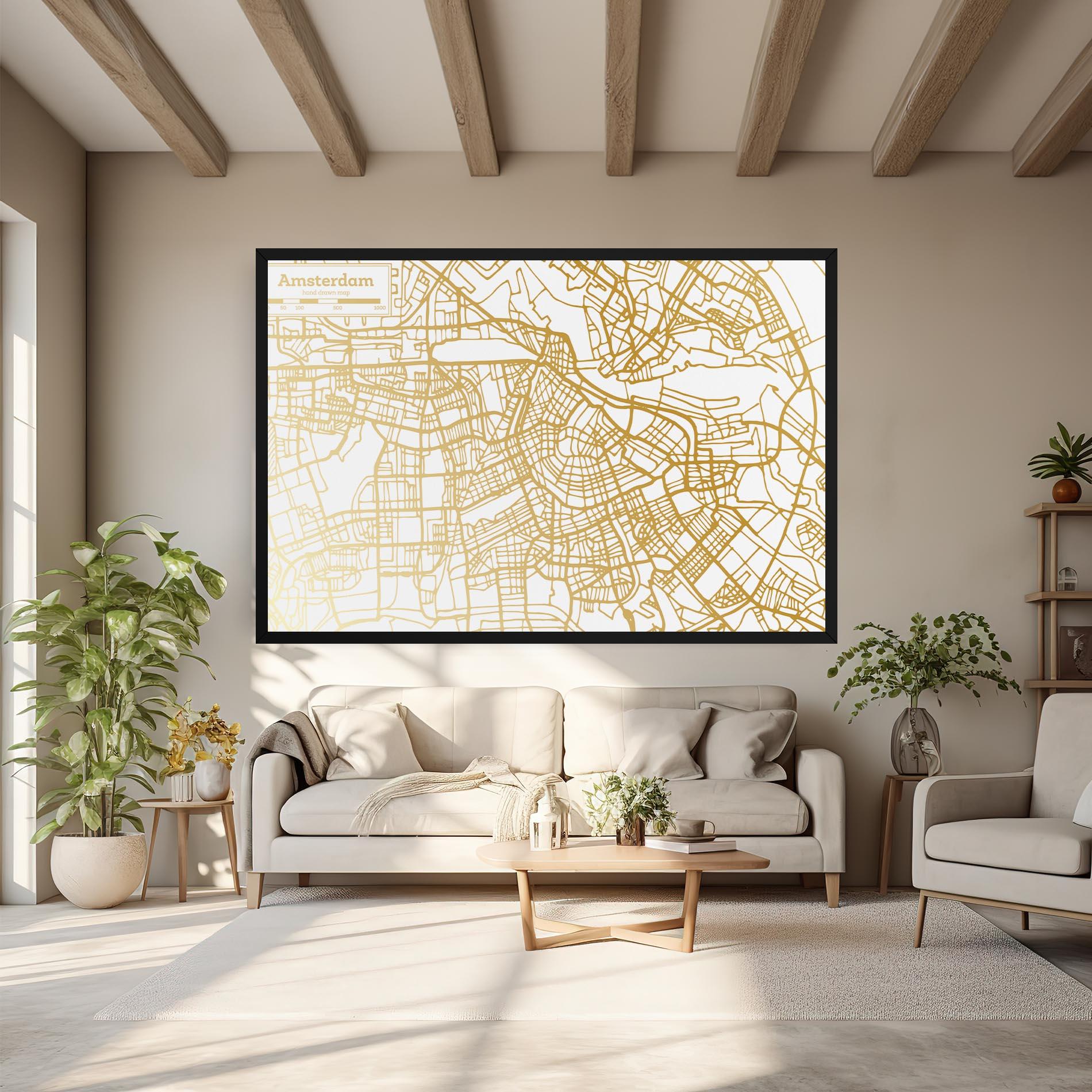 Tablou Canvas Amsterdam Gold Map mockup 6