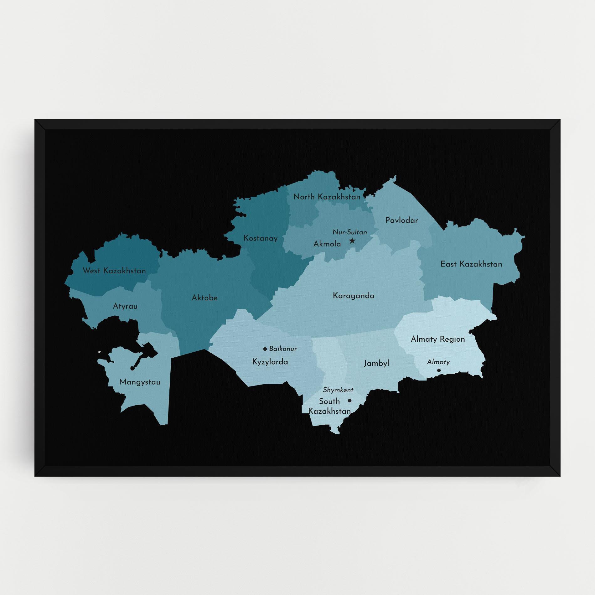 Tablou Canvas Kazahstan Blue Map mockup 0