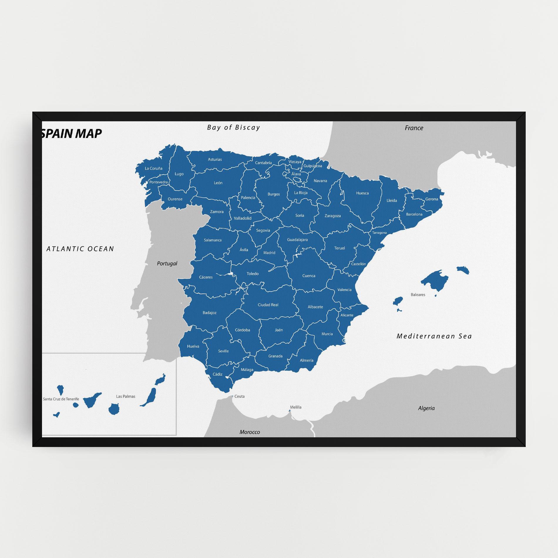 Tablou Canvas Spain Blue Map mockup 0