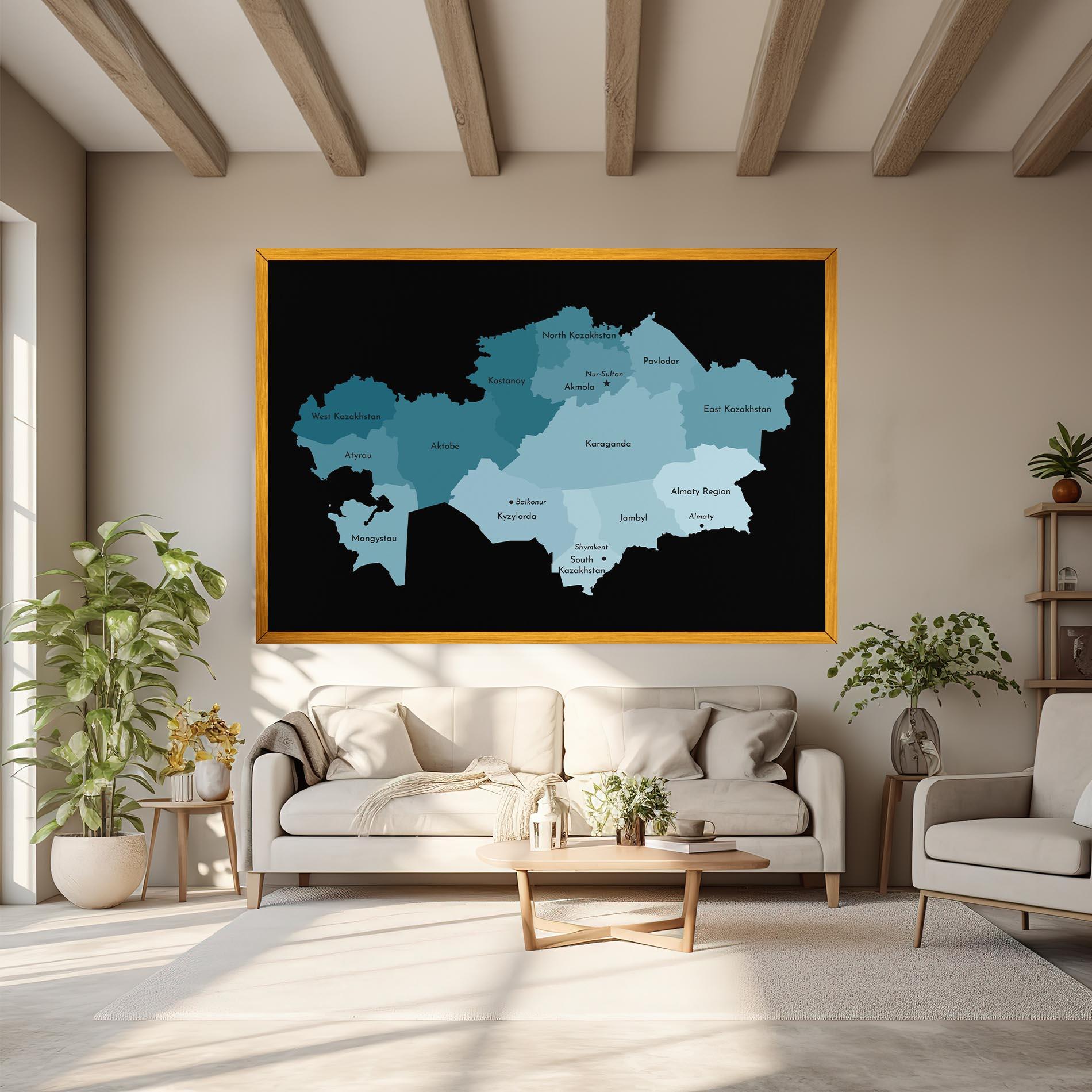 Tablou Canvas Kazahstan Blue Map mockup 6