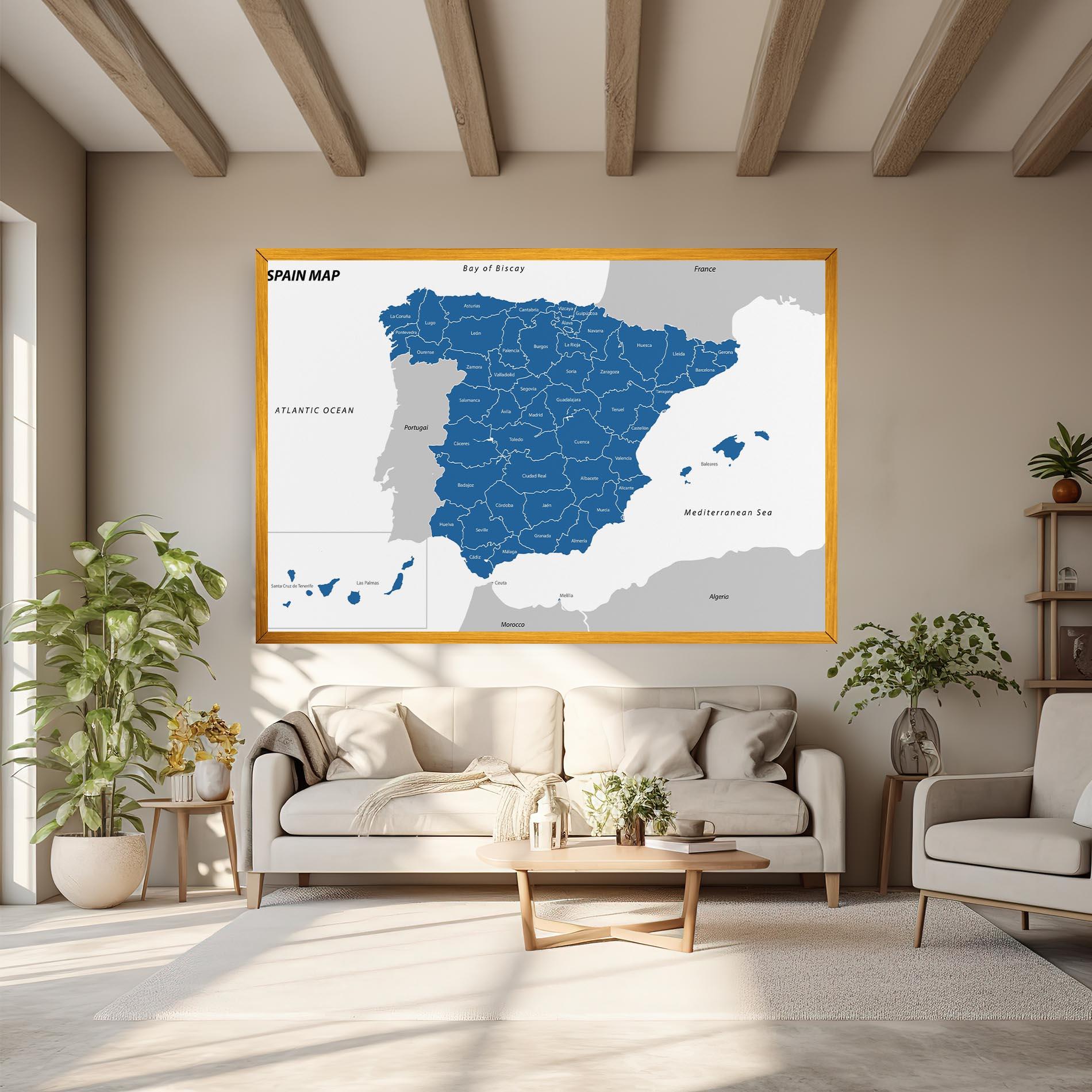 Tablou Canvas Spain Blue Map mockup 6