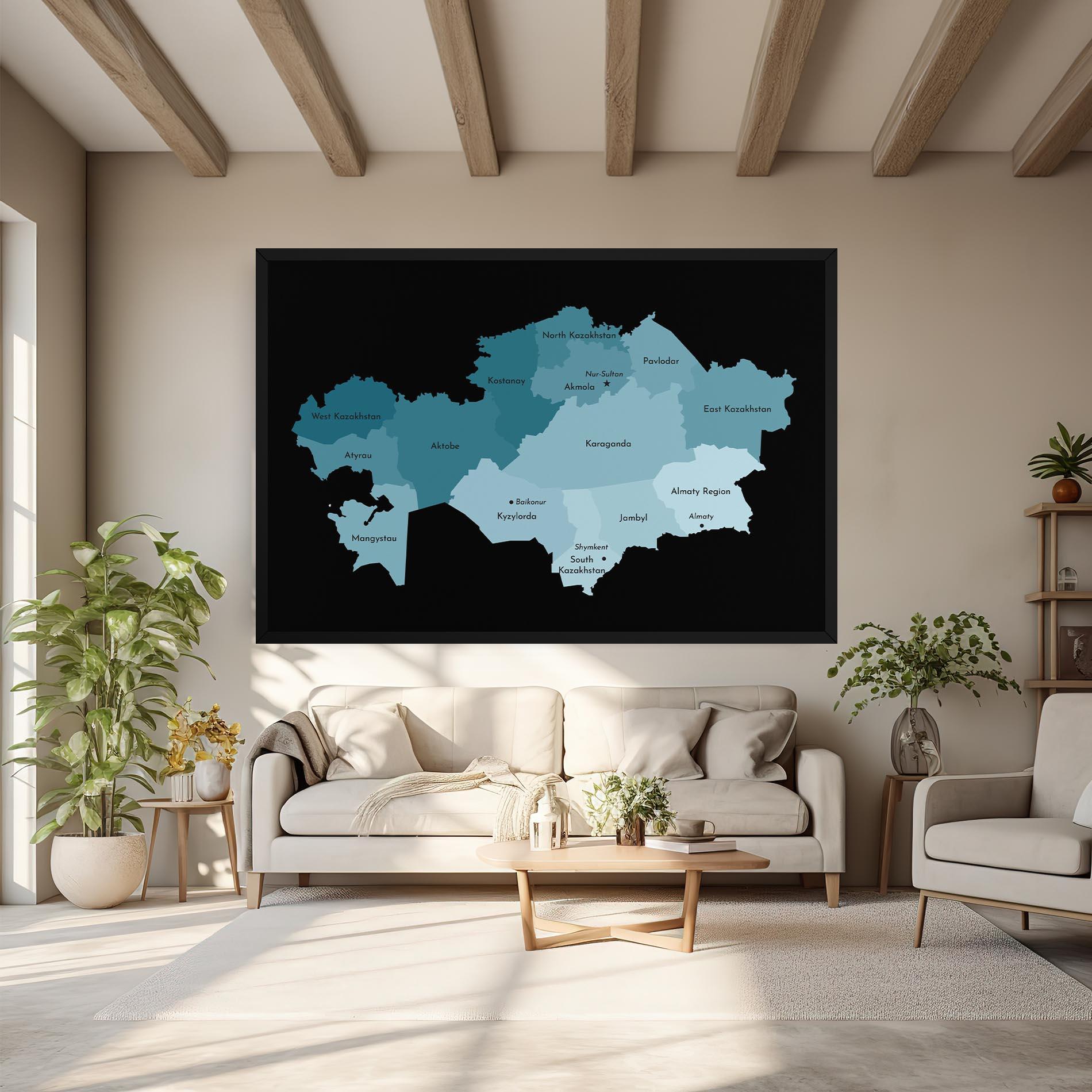 Tablou Canvas Kazahstan Blue Map mockup 6