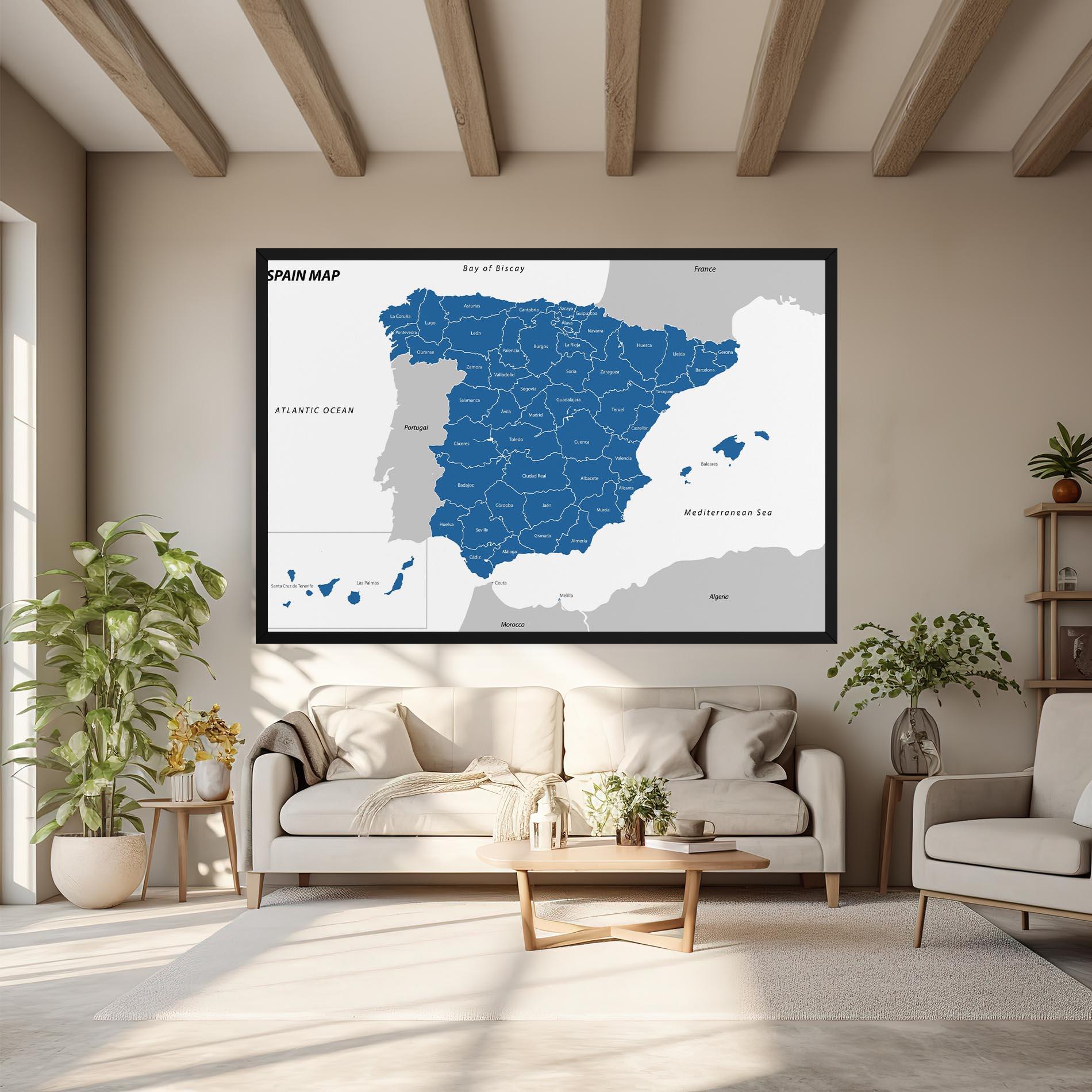 Tablou Canvas Spain Blue Map mockup 6