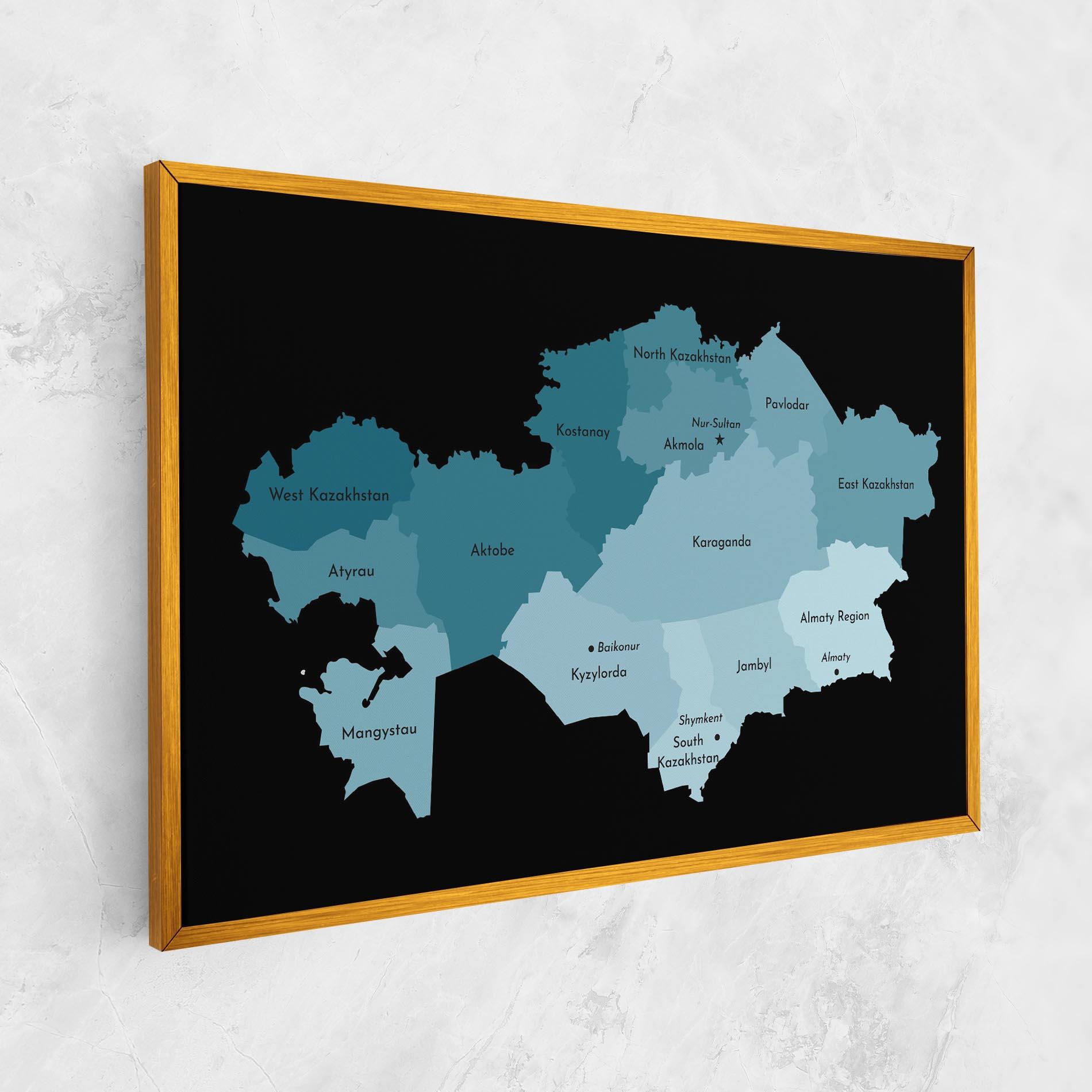 Tablou Canvas Kazahstan Blue Map mockup 1