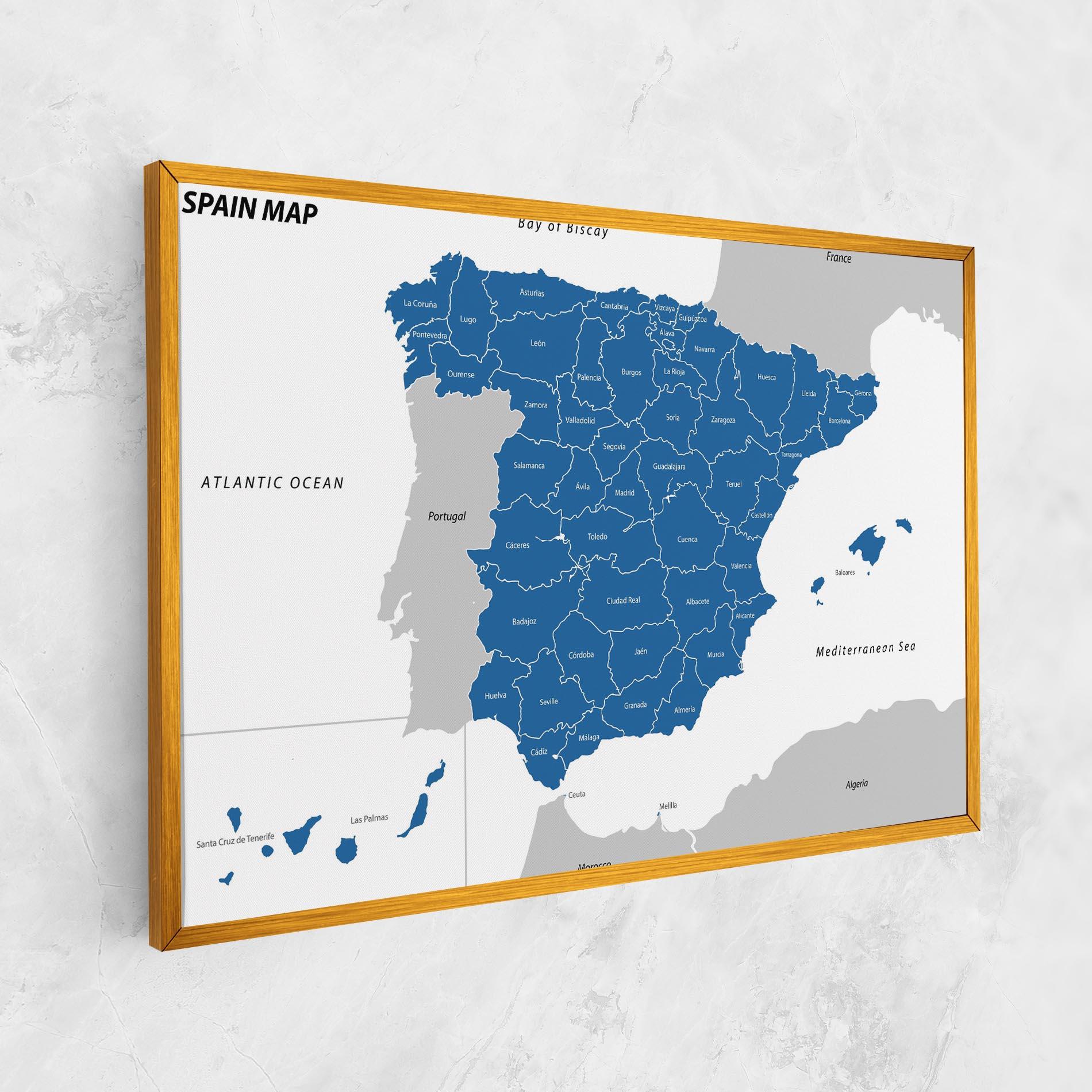 Tablou Canvas Spain Blue Map mockup 1