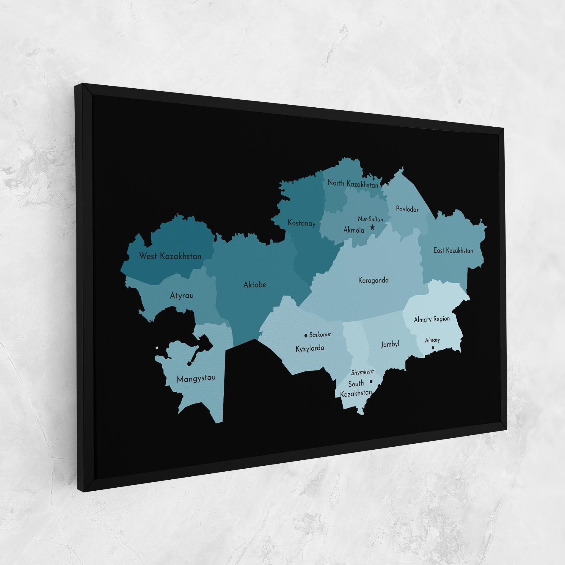 Tablou Canvas Kazahstan Blue Map mockup 1