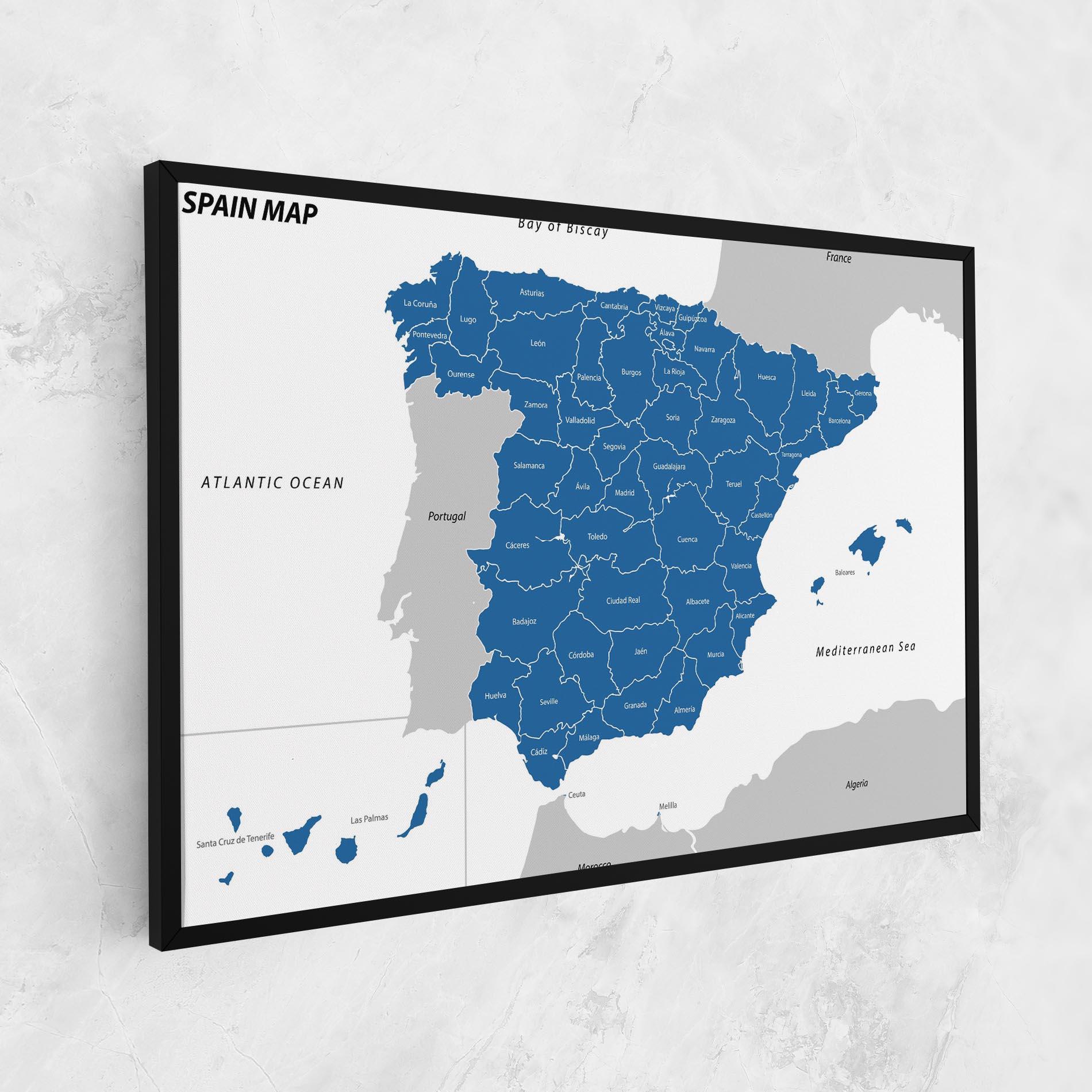 Tablou Canvas Spain Blue Map mockup 1