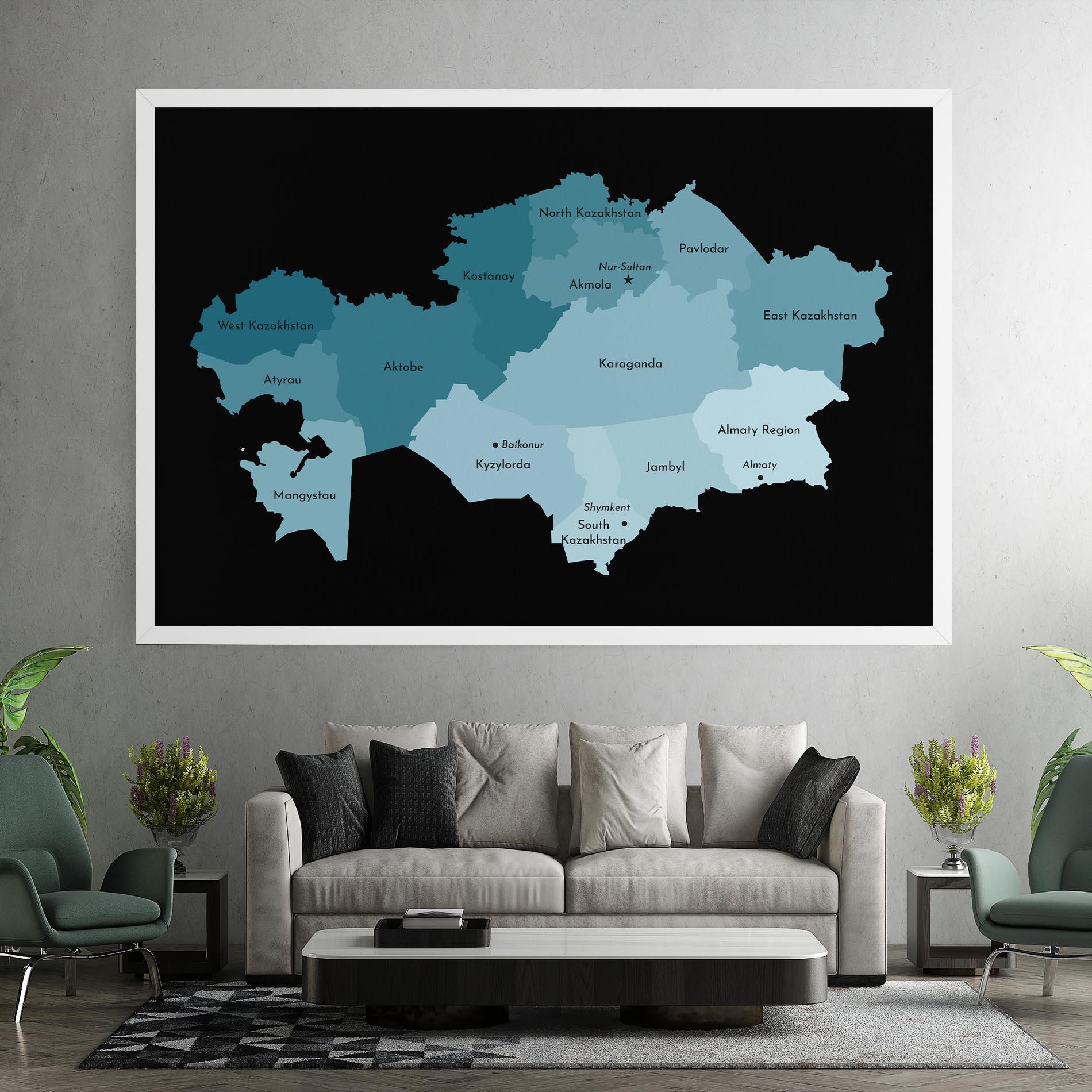 Tablou Canvas Kazahstan Blue Map mockup 7