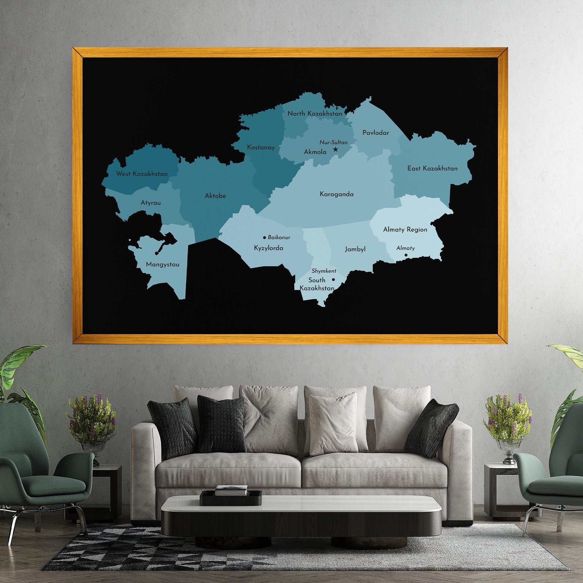 Tablou Canvas Kazahstan Blue Map mockup 7