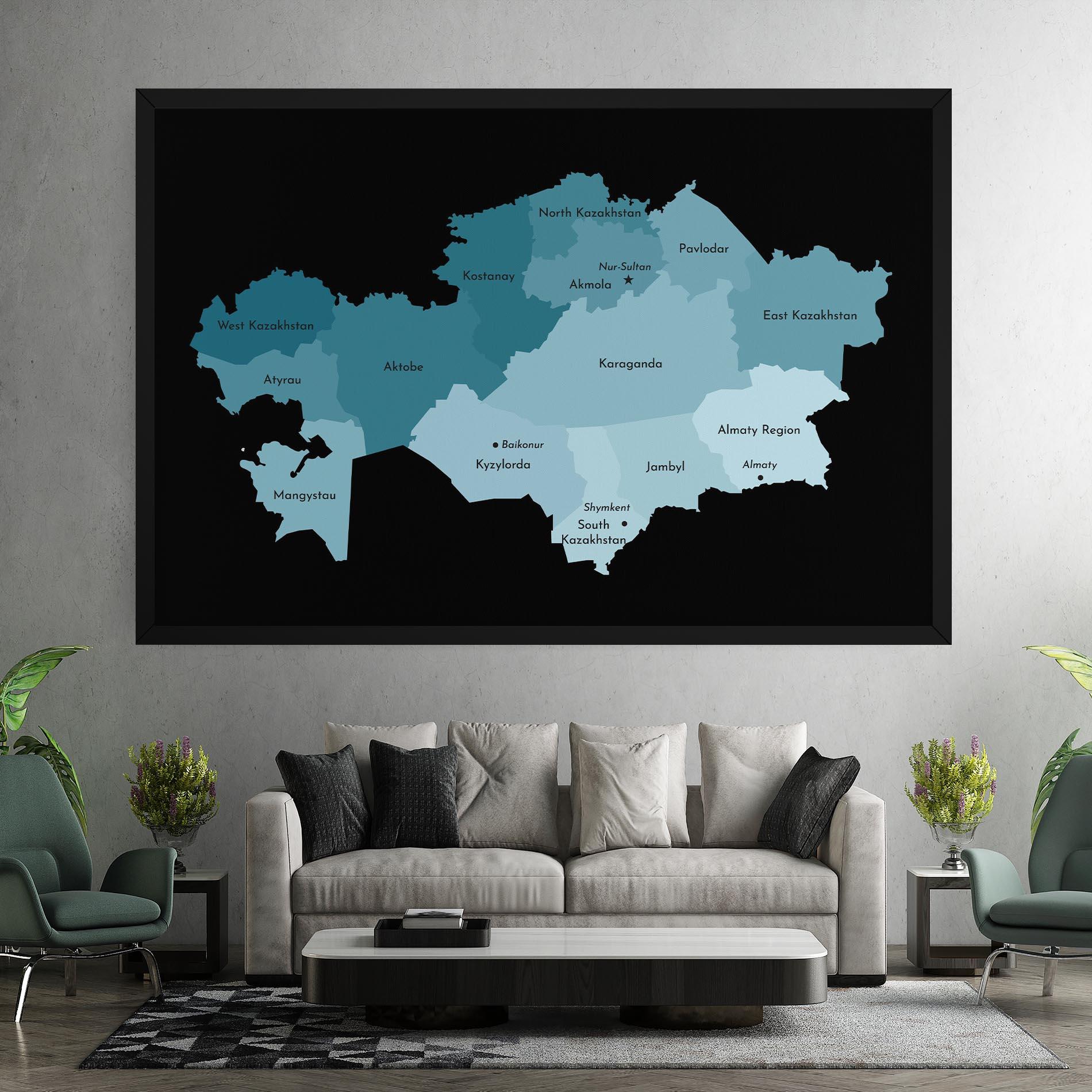 Tablou Canvas Kazahstan Blue Map mockup 7