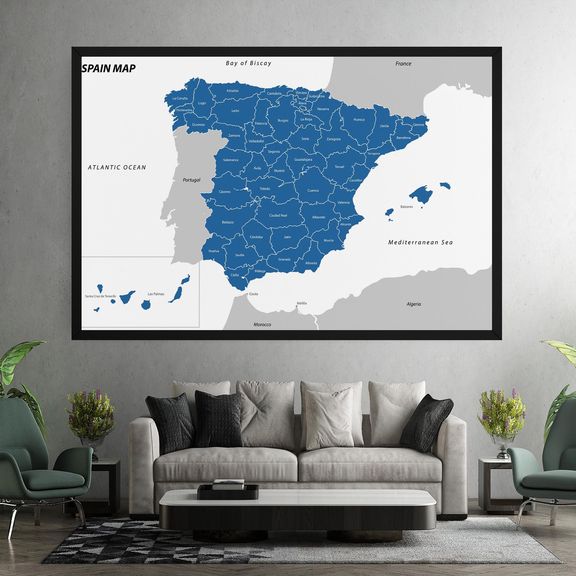Tablou Canvas Spain Blue Map mockup 7