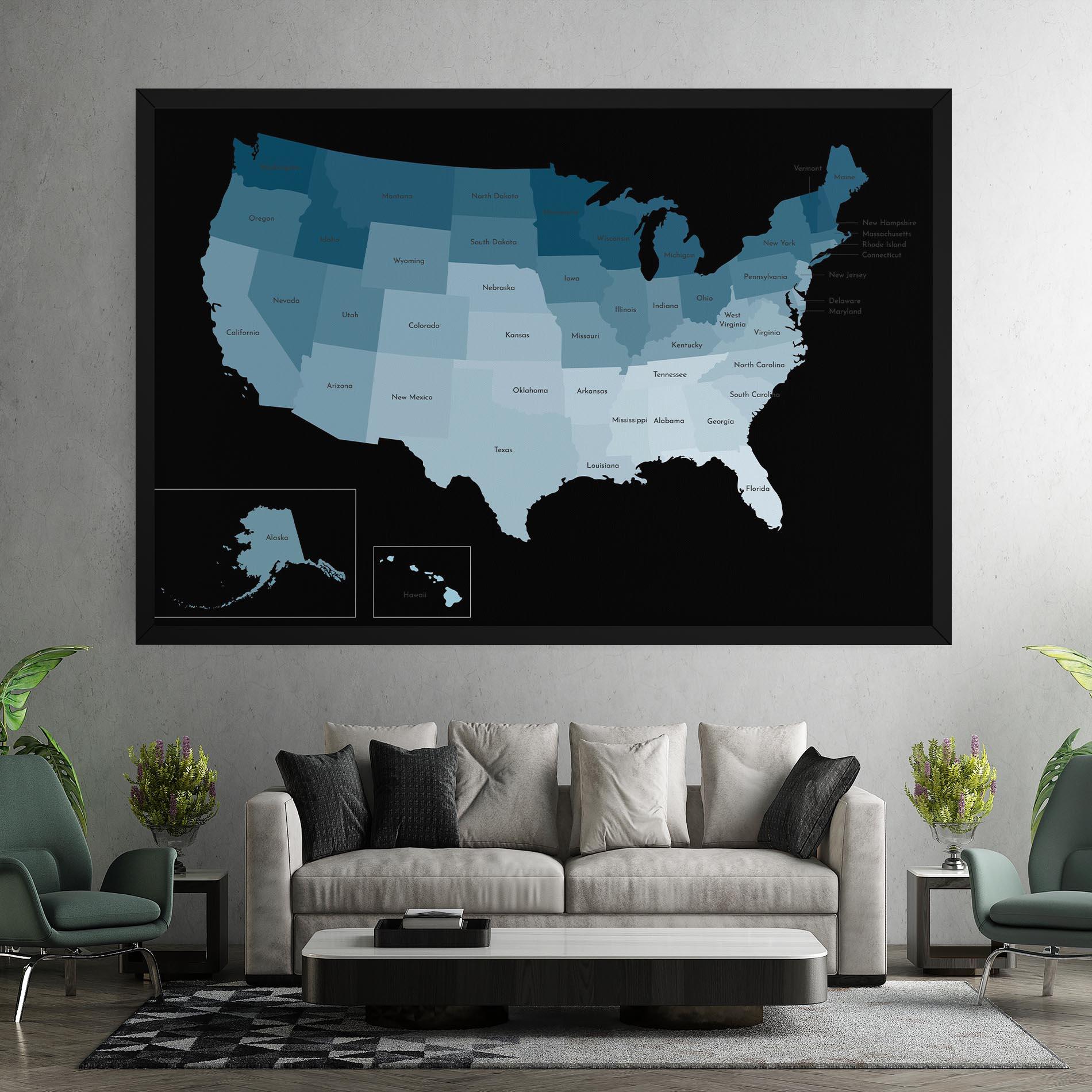 Tablou Canvas Sua Blue Map mockup 7