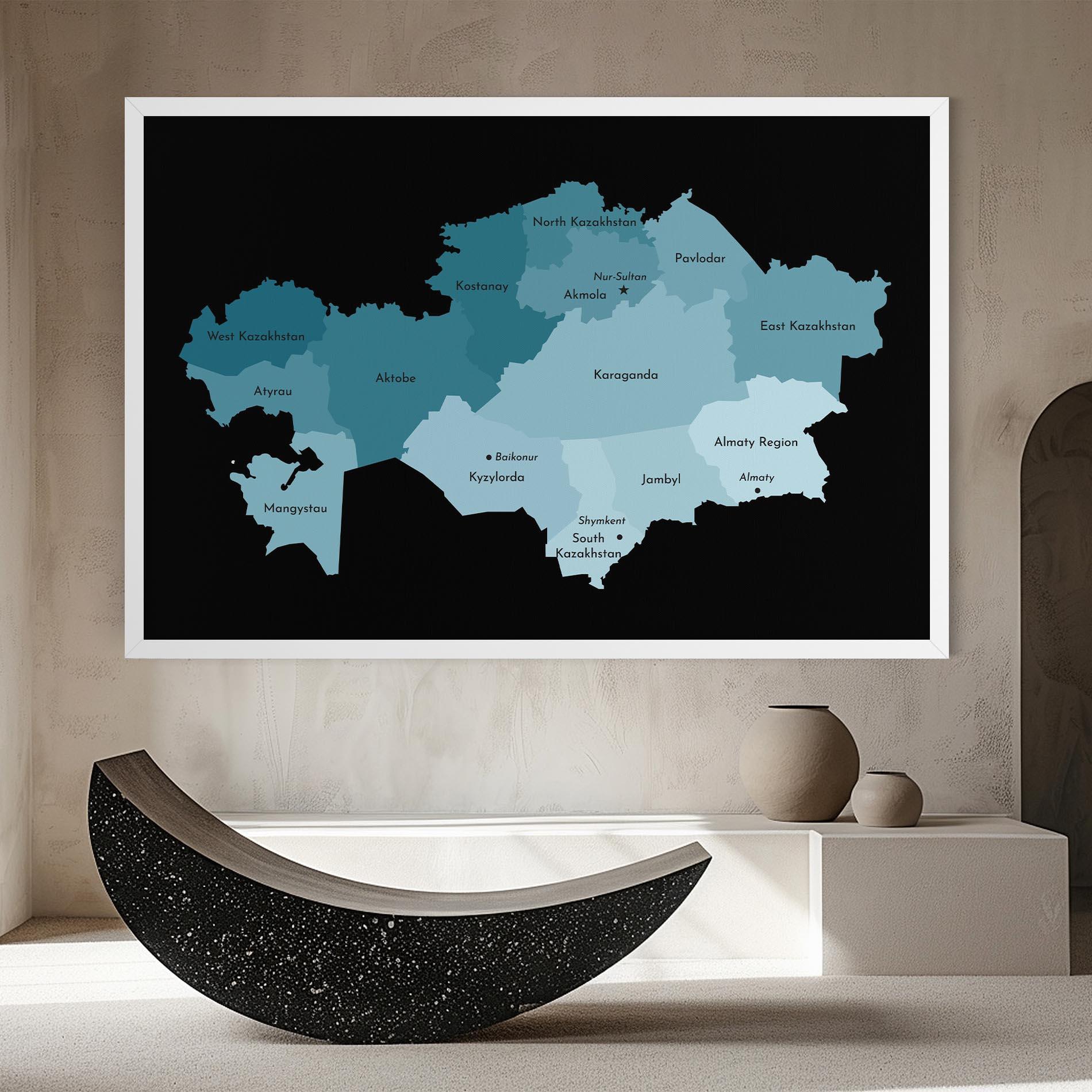 Tablou Canvas Kazahstan Blue Map mockup 8