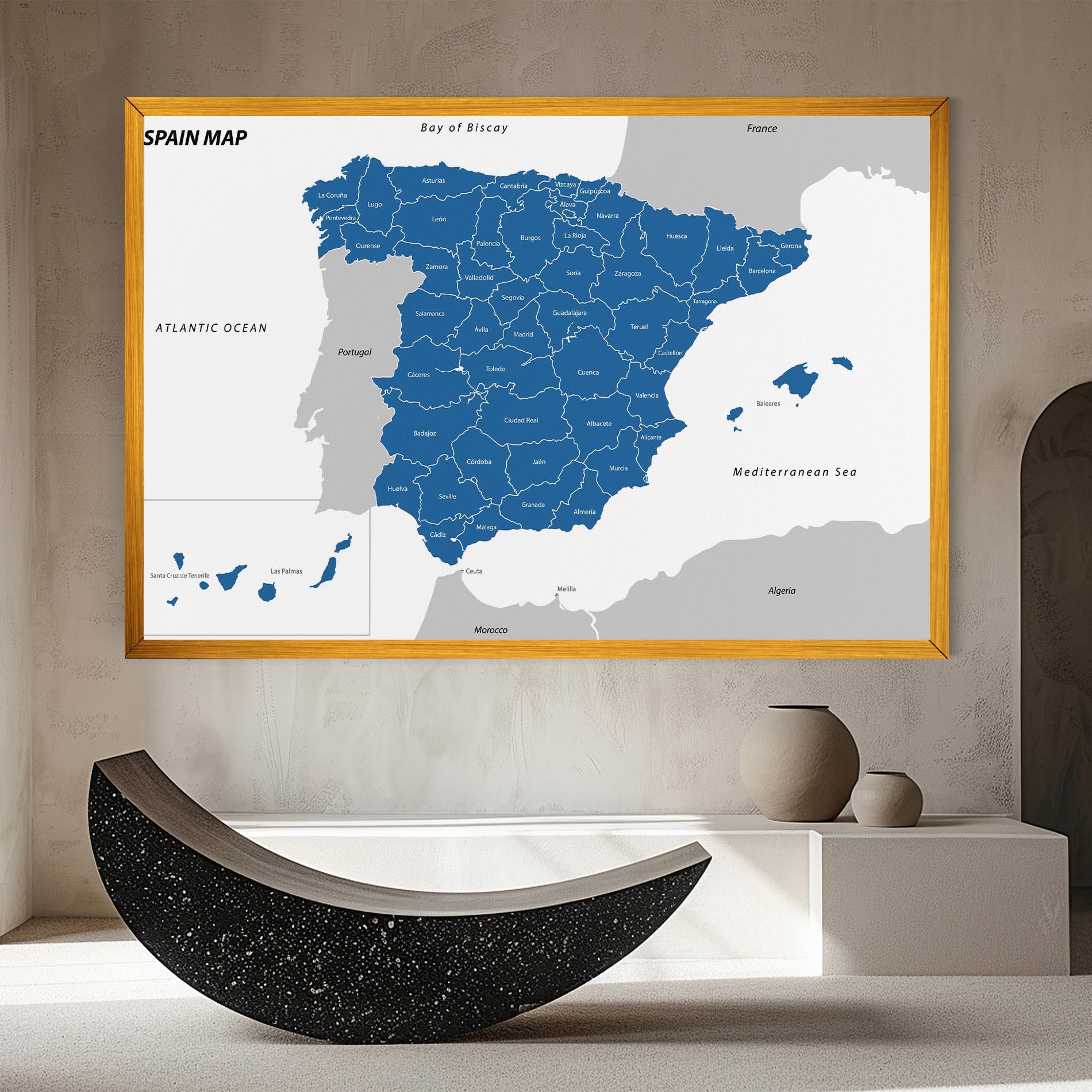 Tablou Canvas Spain Blue Map mockup 8
