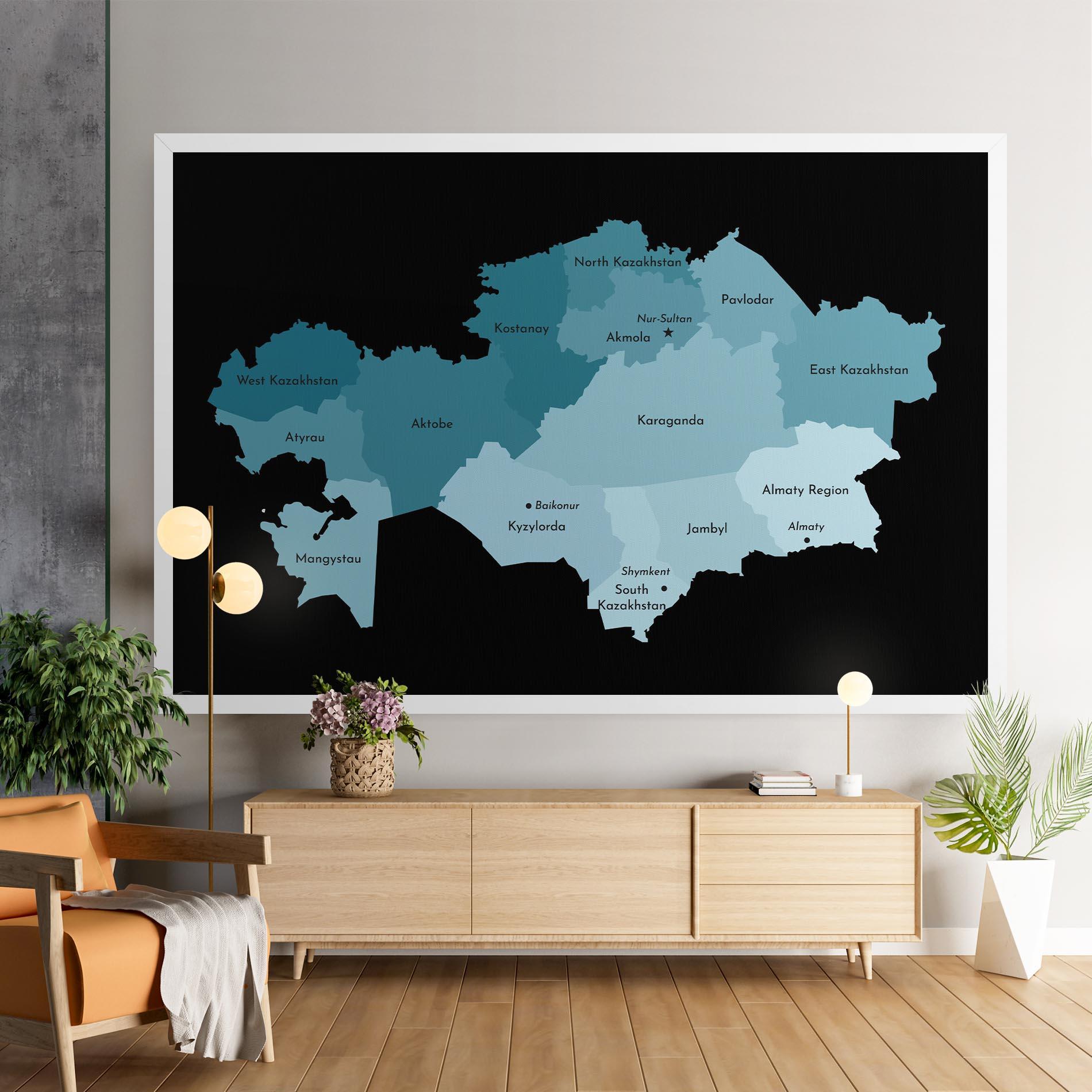Tablou Canvas Kazahstan Blue Map mockup 9