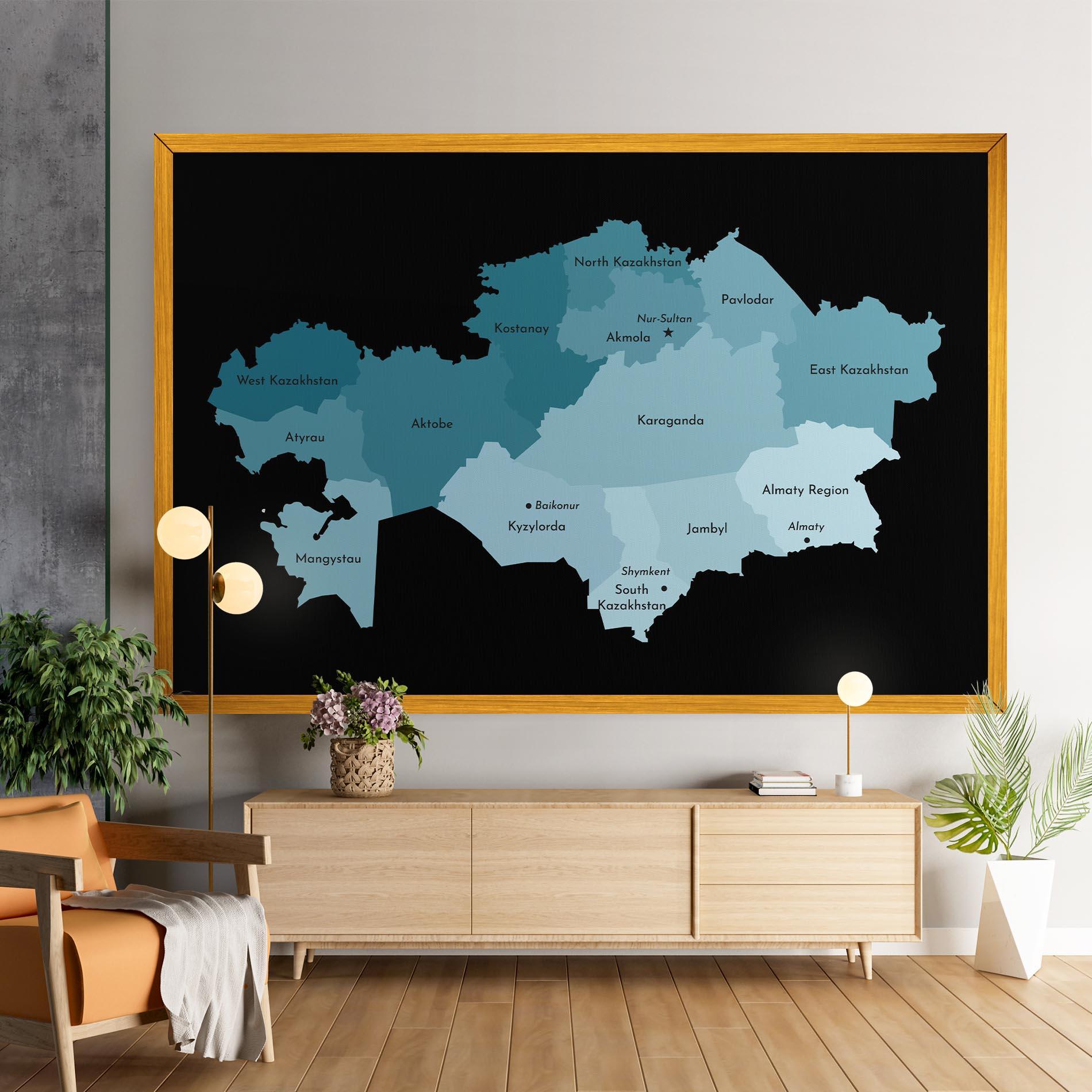 Tablou Canvas Kazahstan Blue Map mockup 9