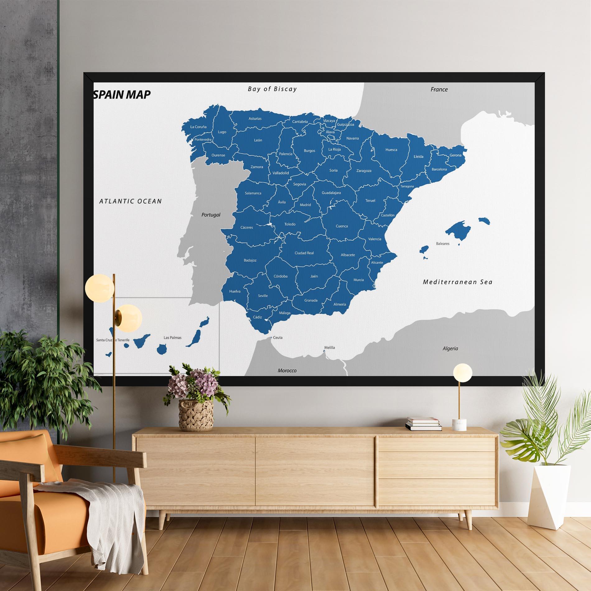 Tablou Canvas Spain Blue Map mockup 9