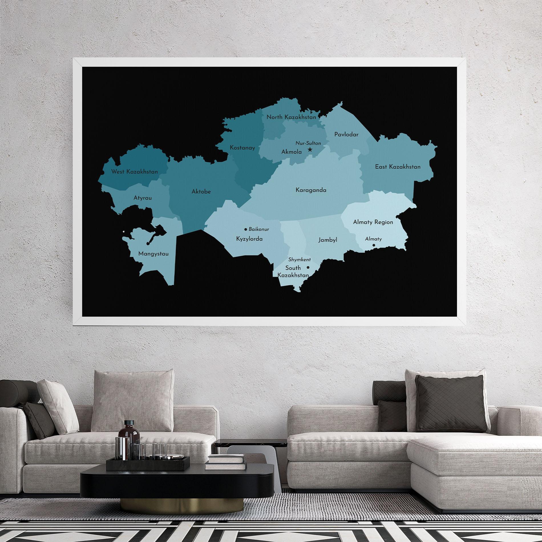 Tablou Canvas Kazahstan Blue Map mockup 2