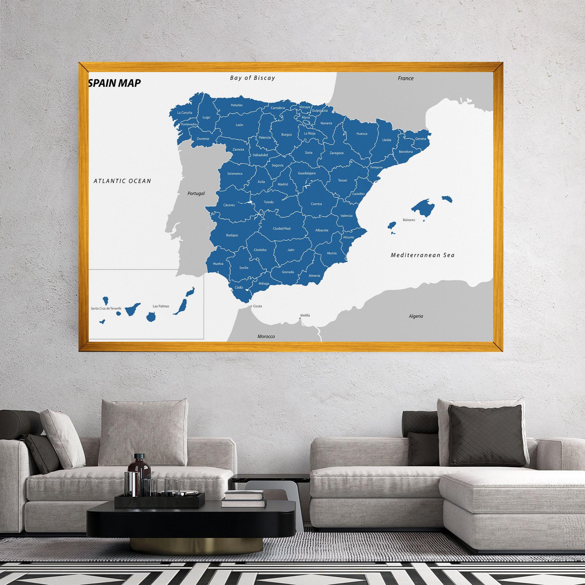 Tablou Canvas Spain Blue Map mockup 2