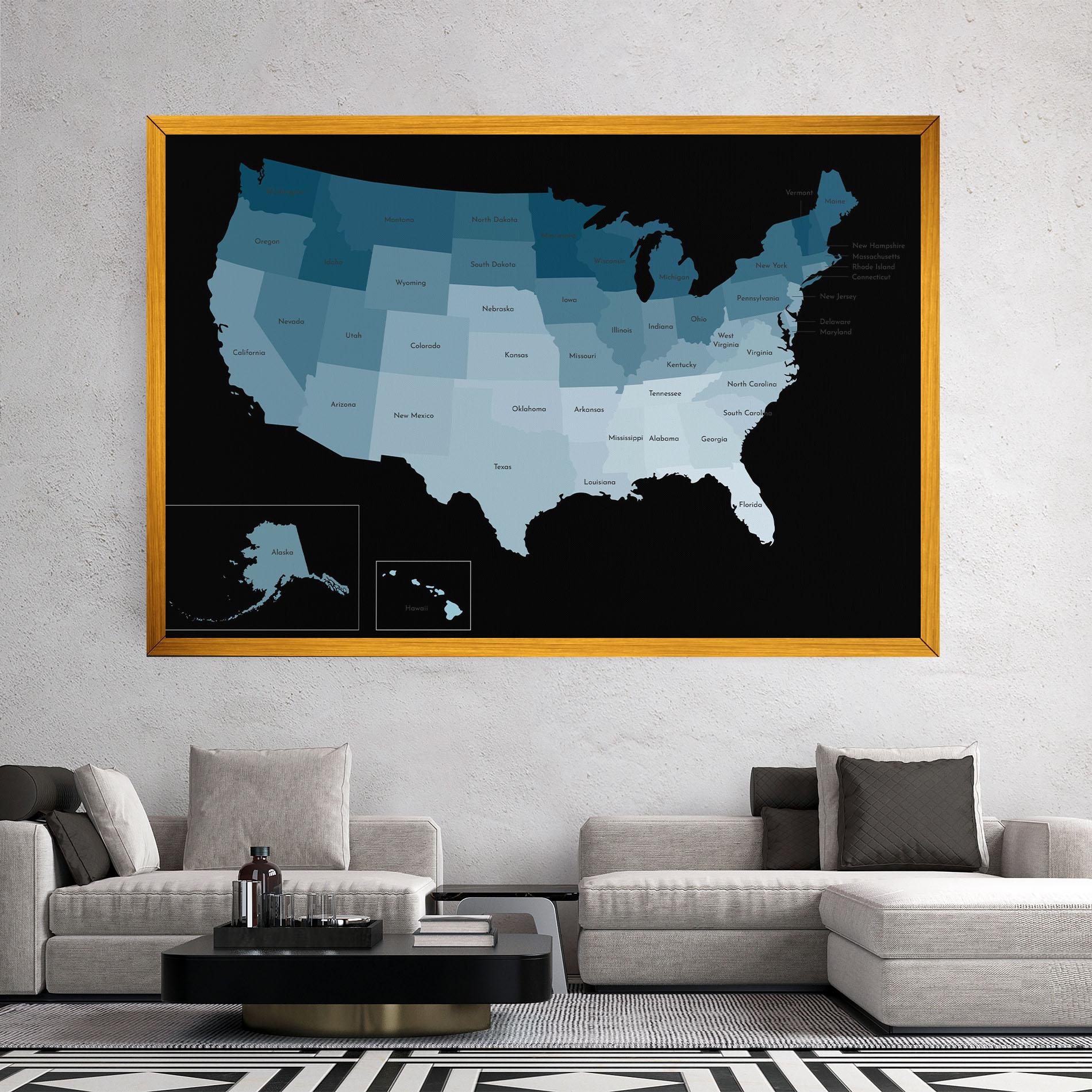 Tablou Canvas Sua Blue Map mockup 2