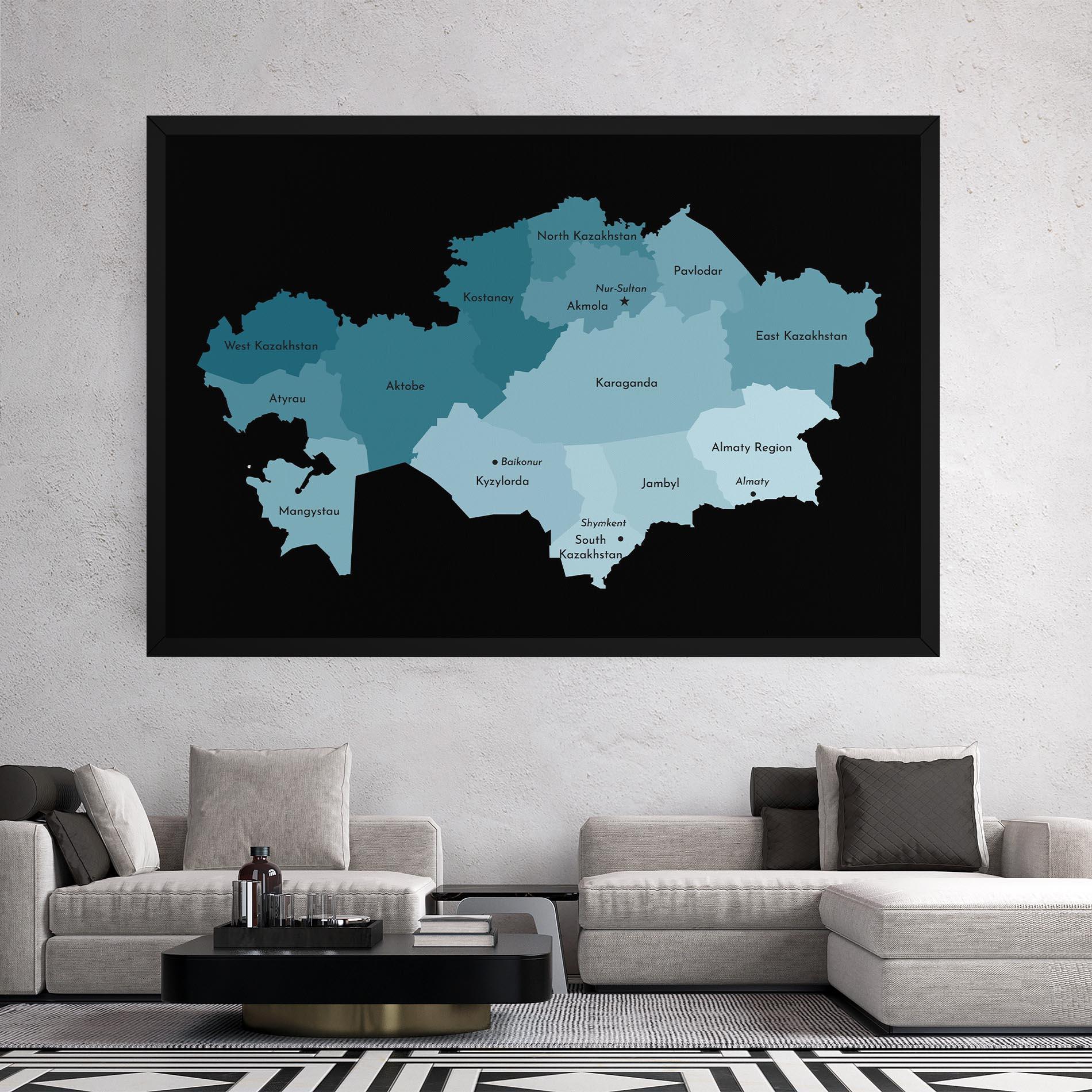 Tablou Canvas Kazahstan Blue Map mockup 2