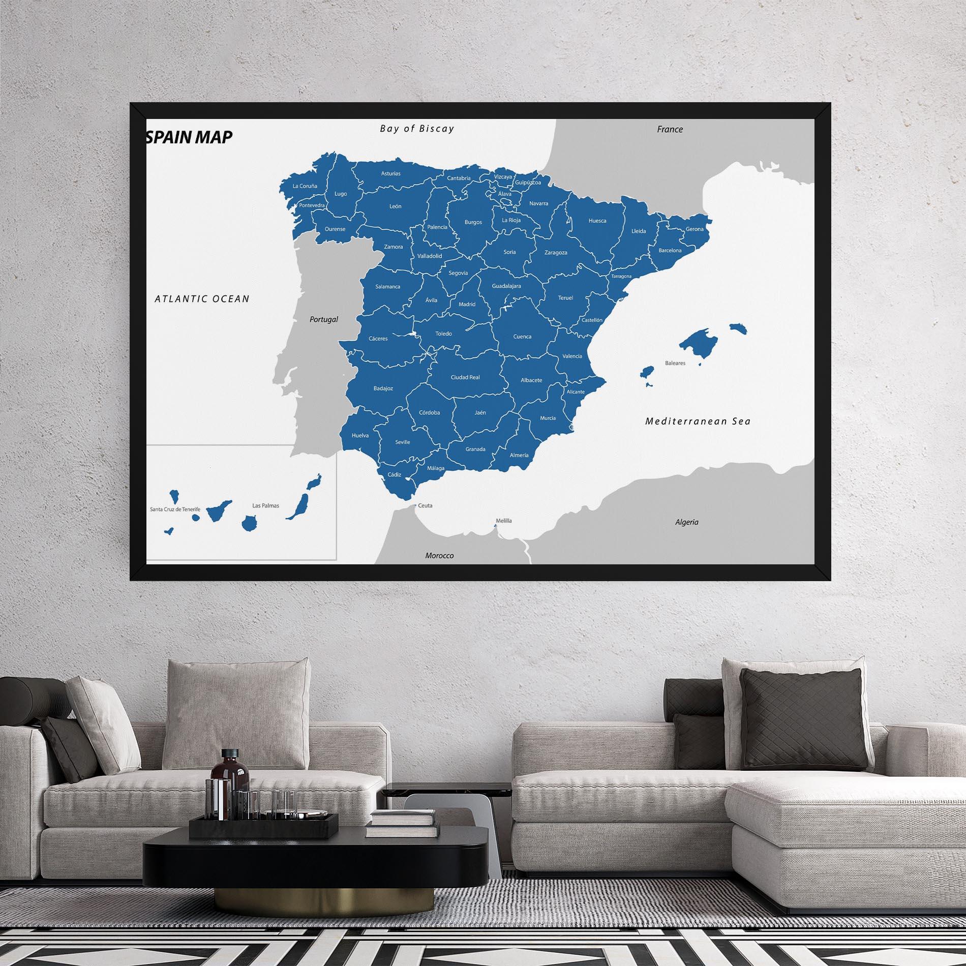 Tablou Canvas Spain Blue Map mockup 2