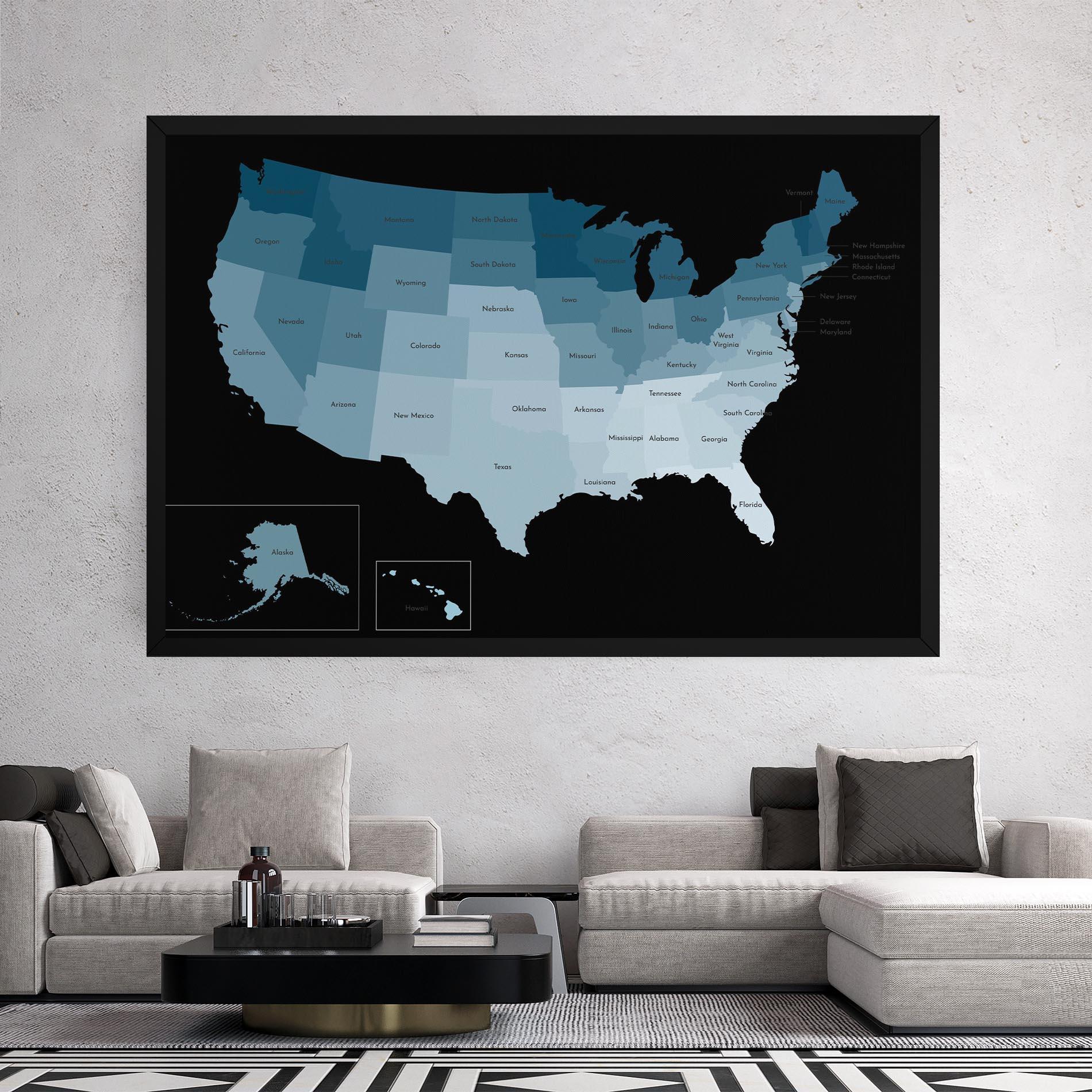 Tablou Canvas Sua Blue Map mockup 2