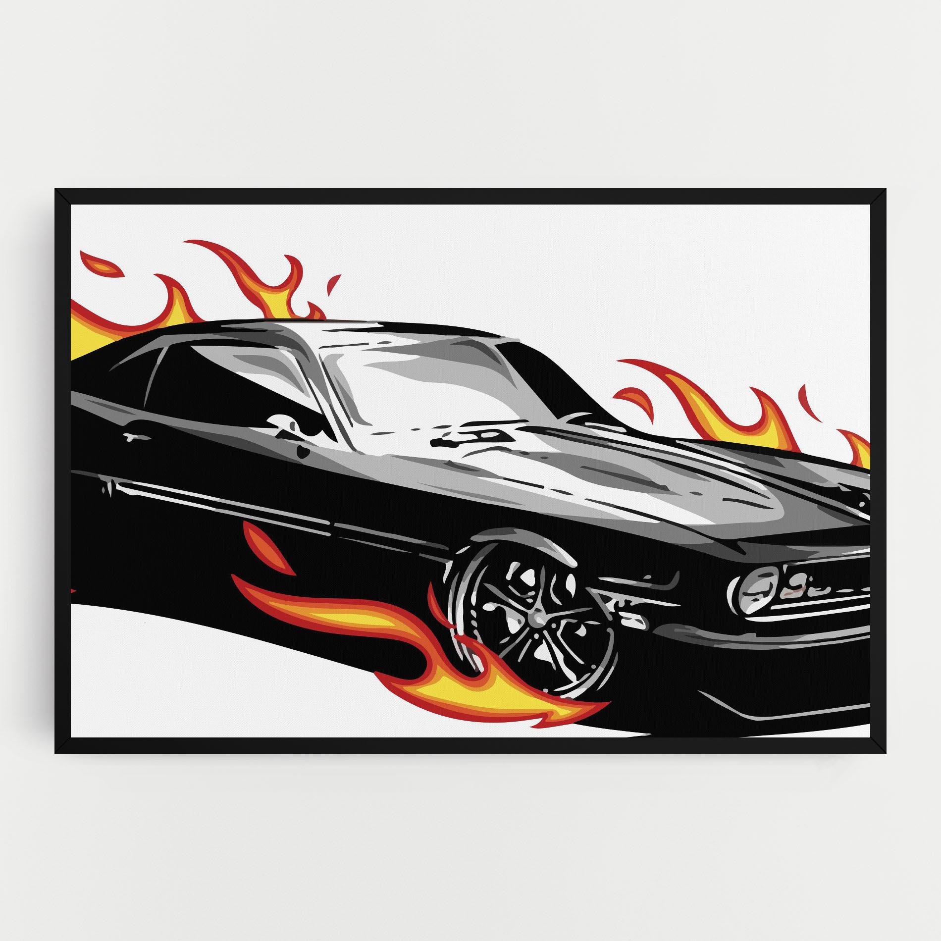Tablou Canvas Fire Black Car mockup 0