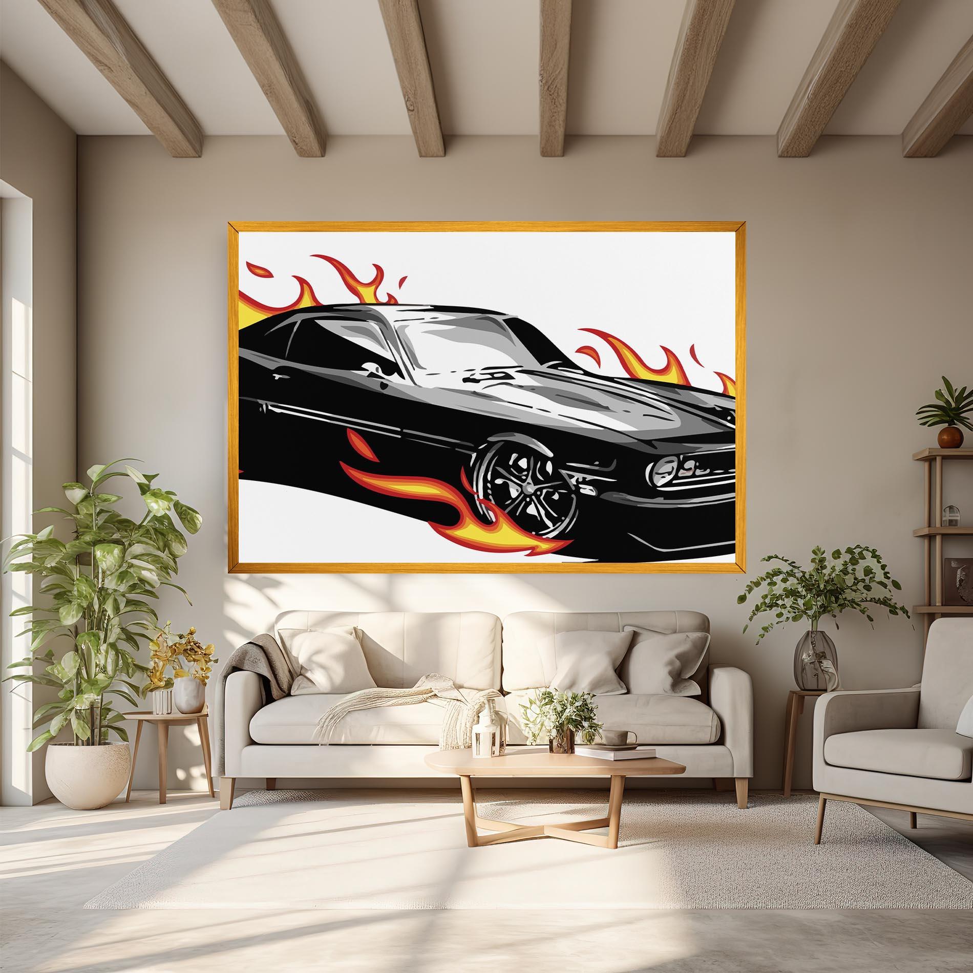 Tablou Canvas Fire Black Car mockup 6