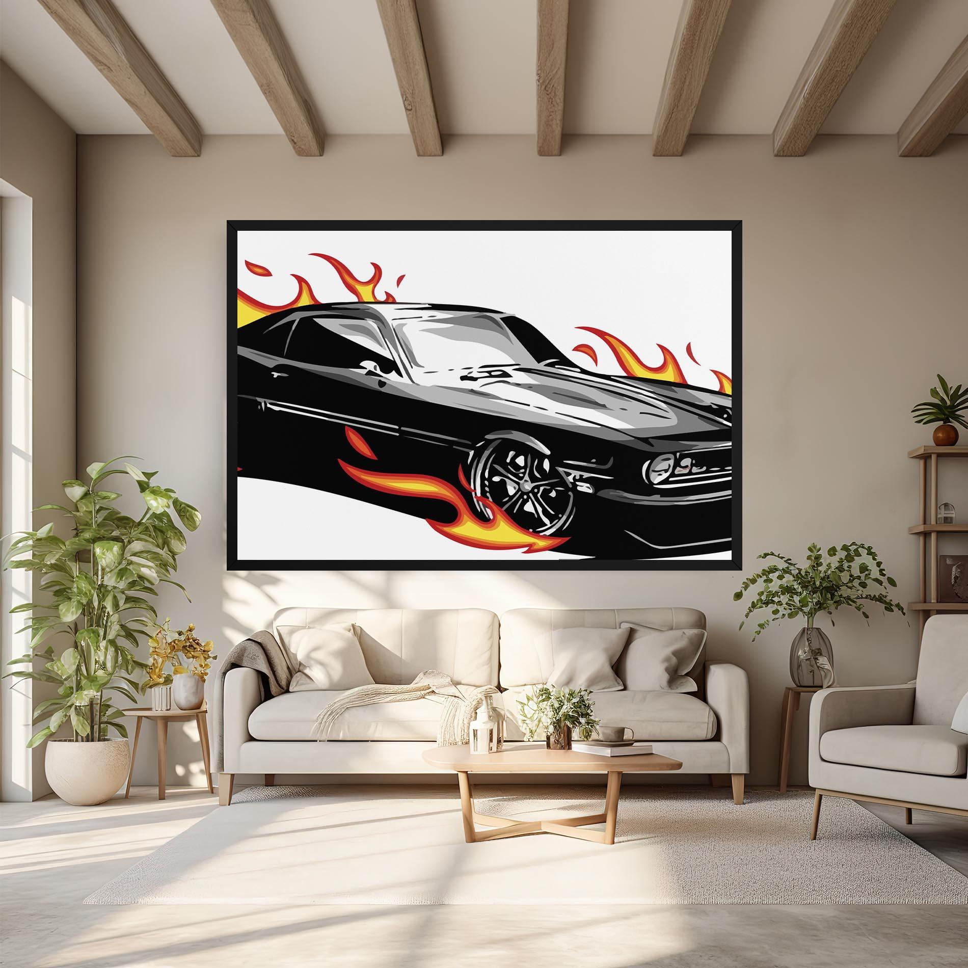 Tablou Canvas Fire Black Car mockup 6
