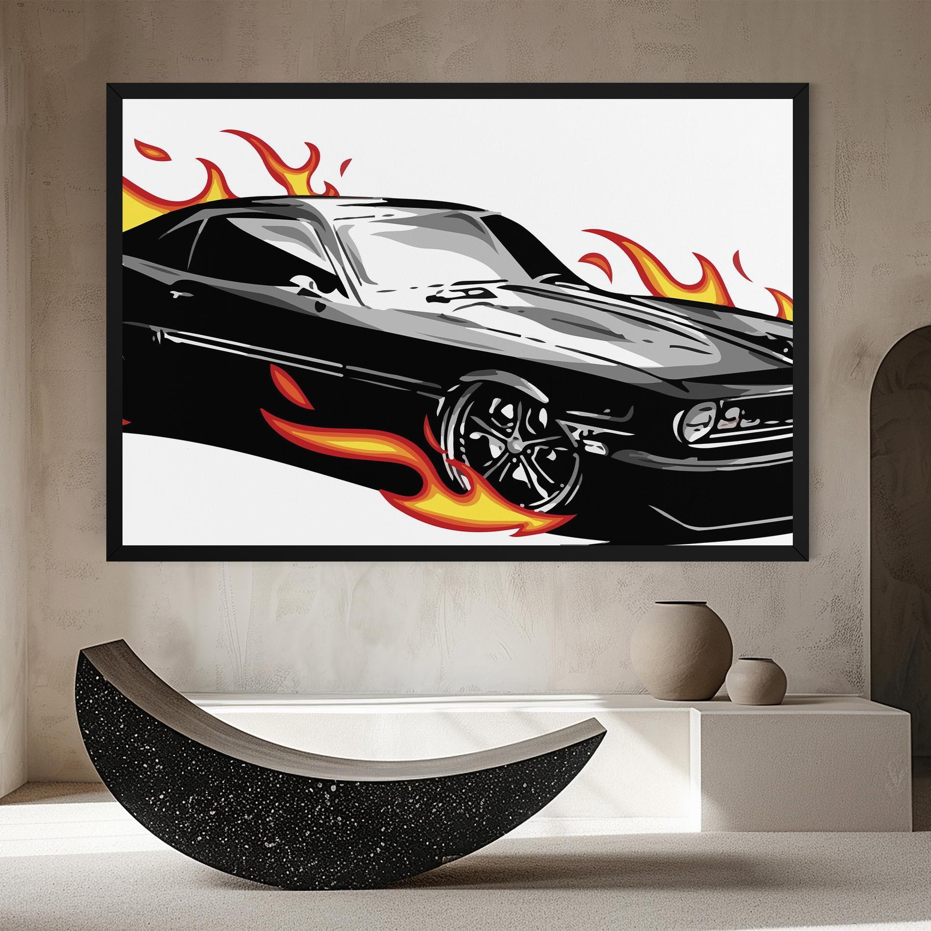 Tablou Canvas Fire Black Car mockup 8