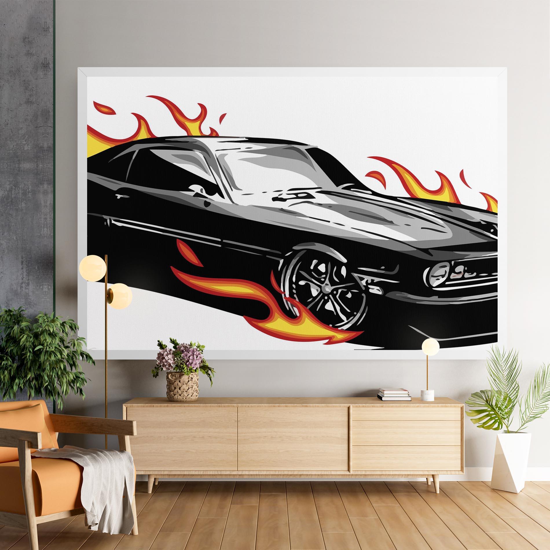 Tablou Canvas Fire Black Car mockup 9