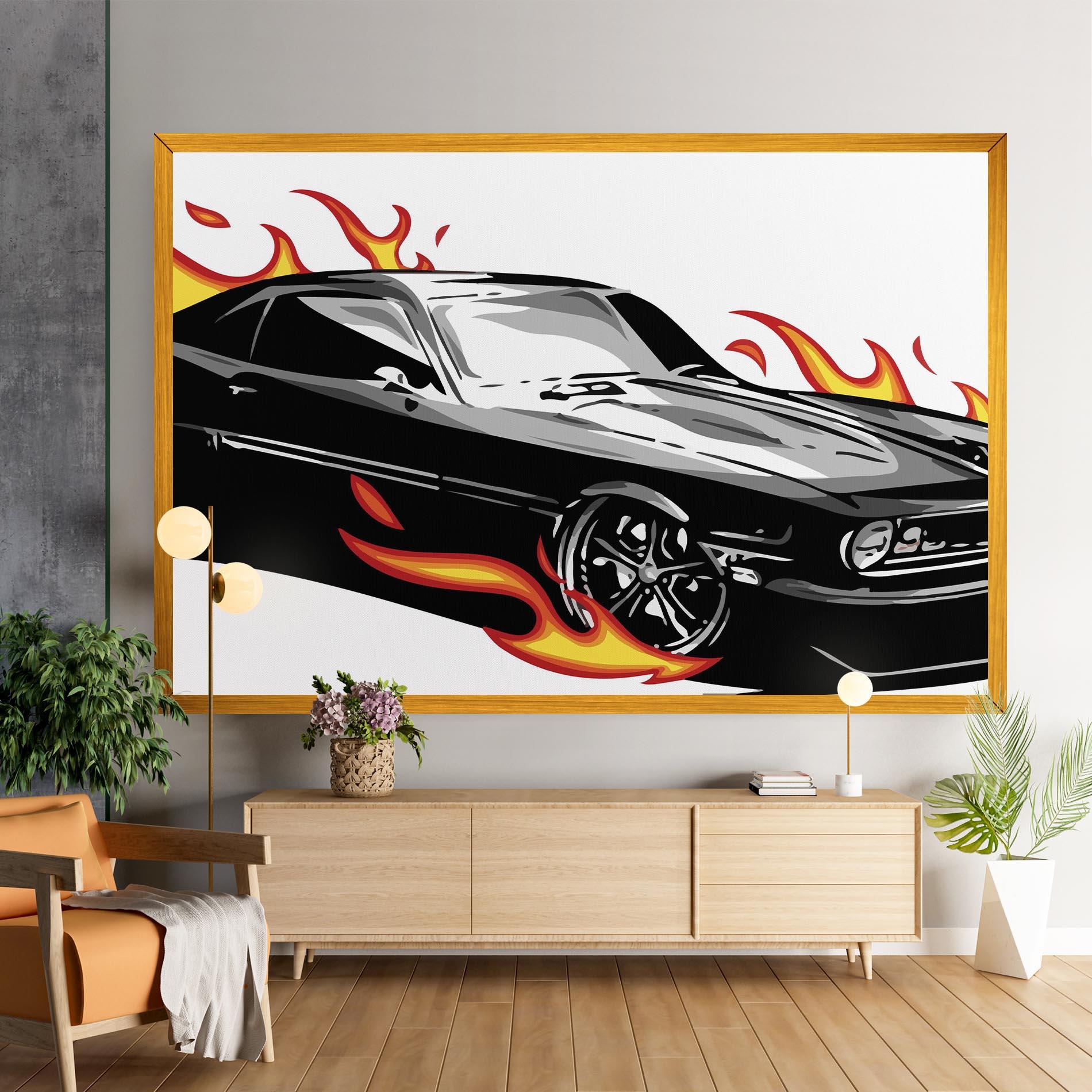 Tablou Canvas Fire Black Car mockup 9