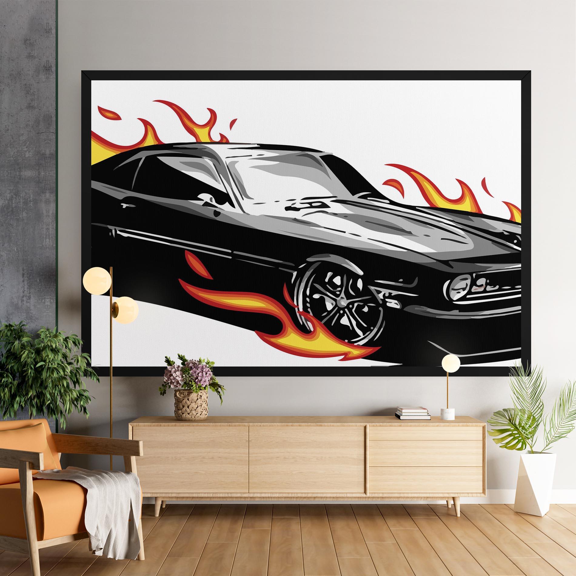 Tablou Canvas Fire Black Car mockup 9