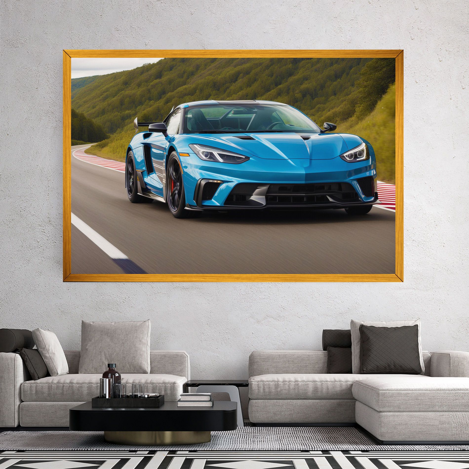 Blue Sport Car mockup 2