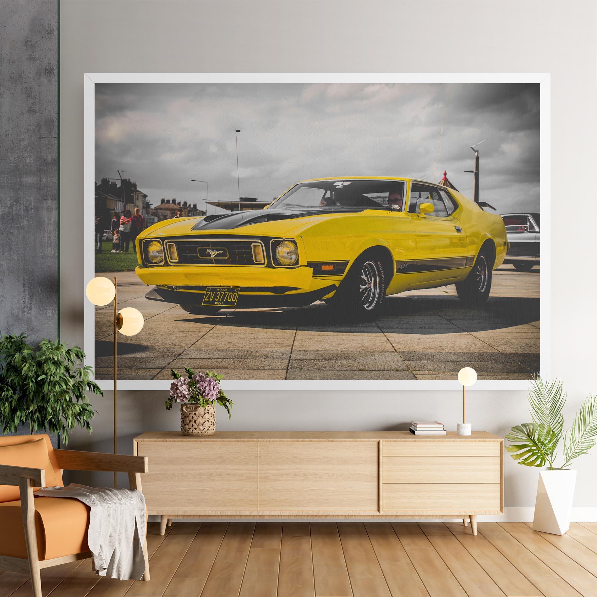 Tablou Canvas Vintage Yellow Car mockup 9