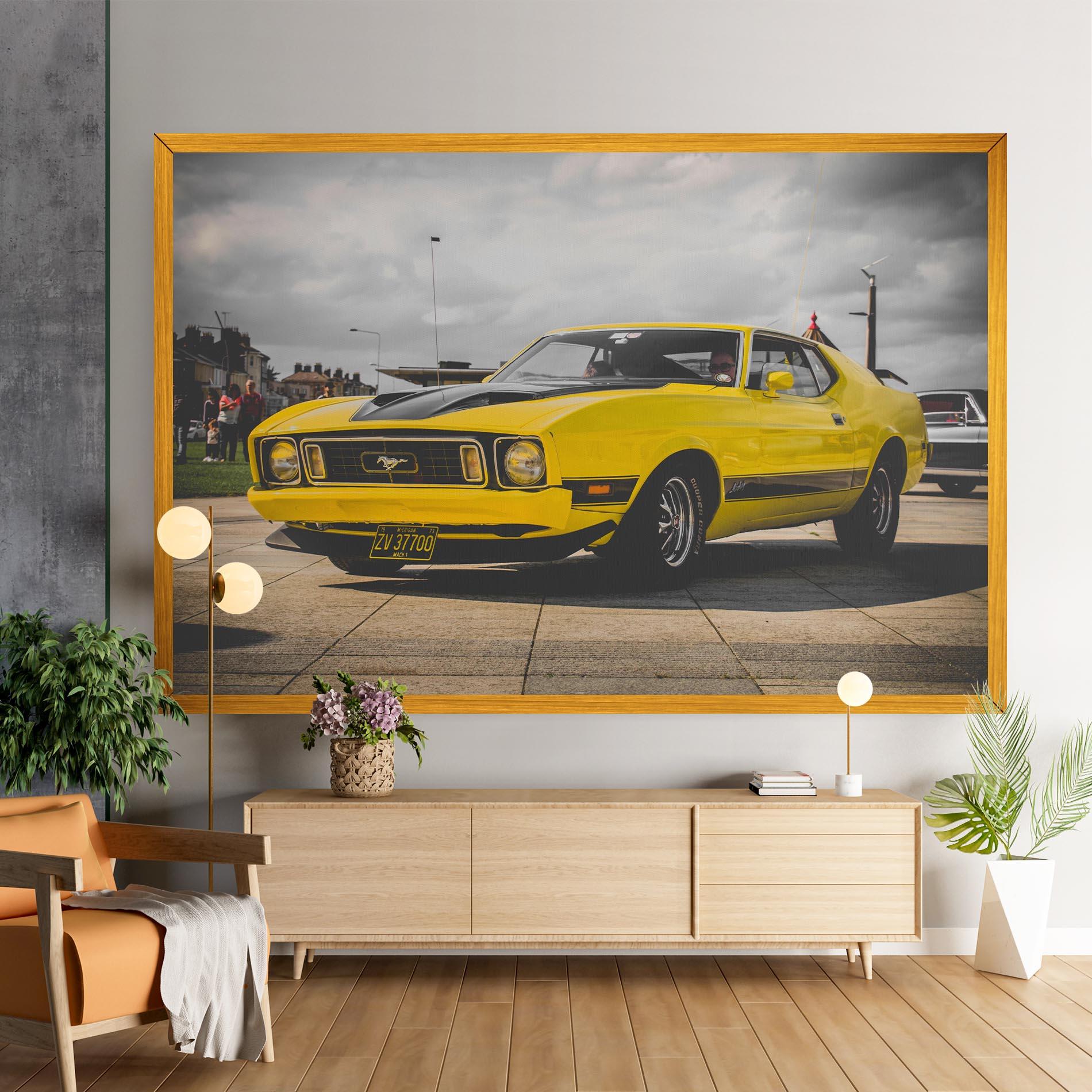 Tablou Canvas Vintage Yellow Car mockup 9