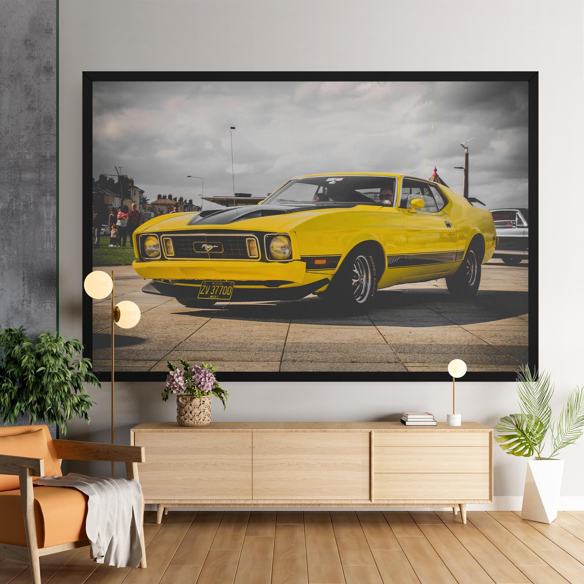 Tablou Canvas Vintage Yellow Car mockup 9