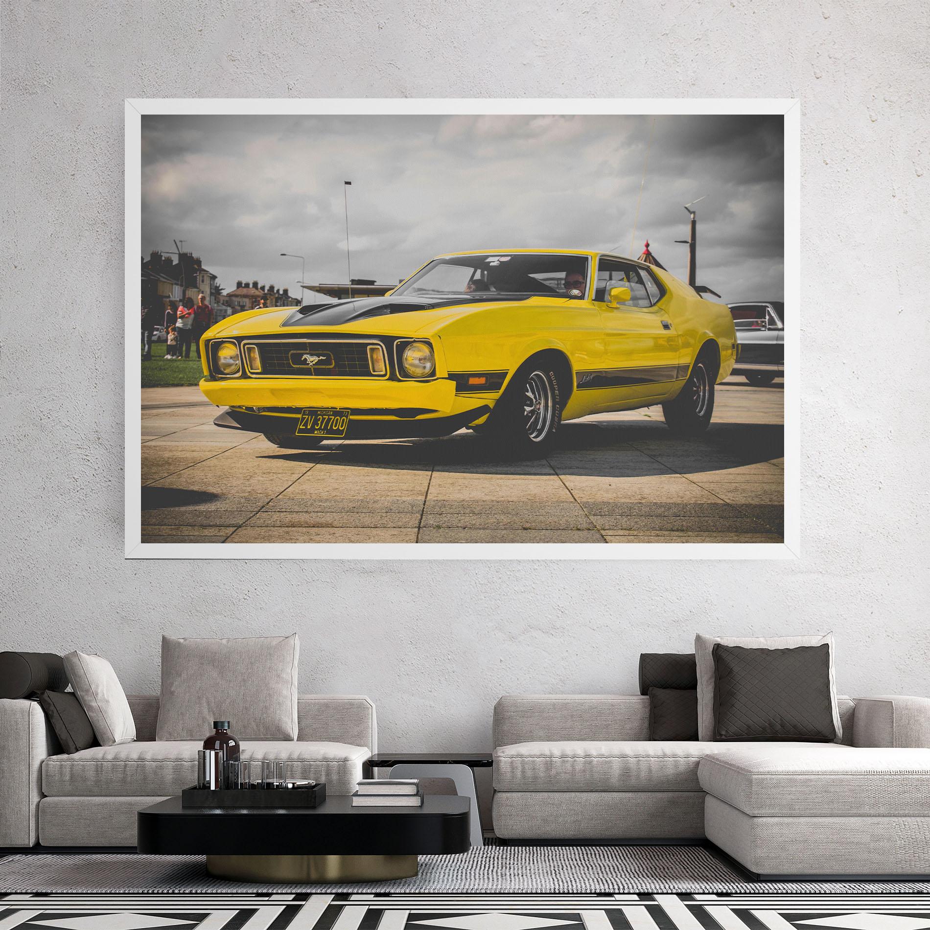 Tablou Canvas Vintage Yellow Car mockup 2