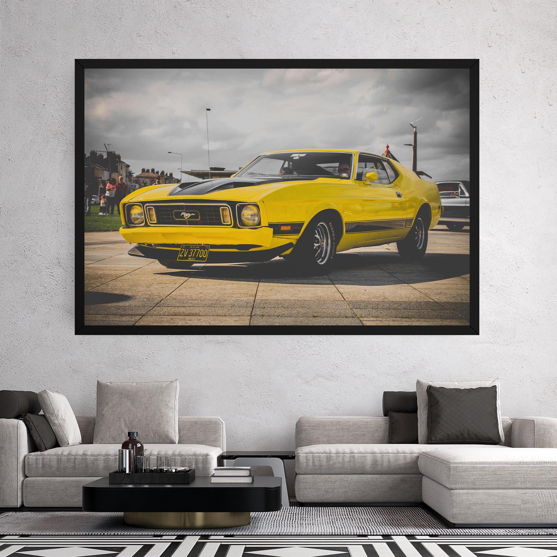 Tablou Canvas Vintage Yellow Car mockup 2