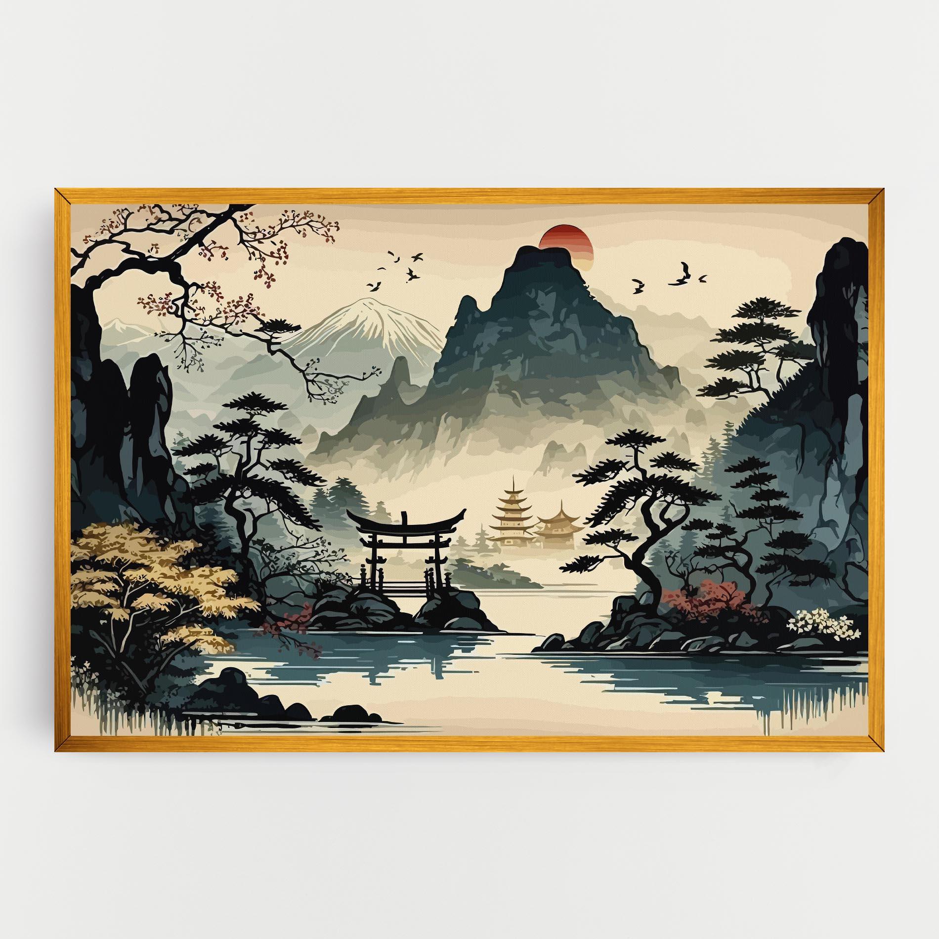 Tablou Canvas Cream Chinese Mountain mockup 0