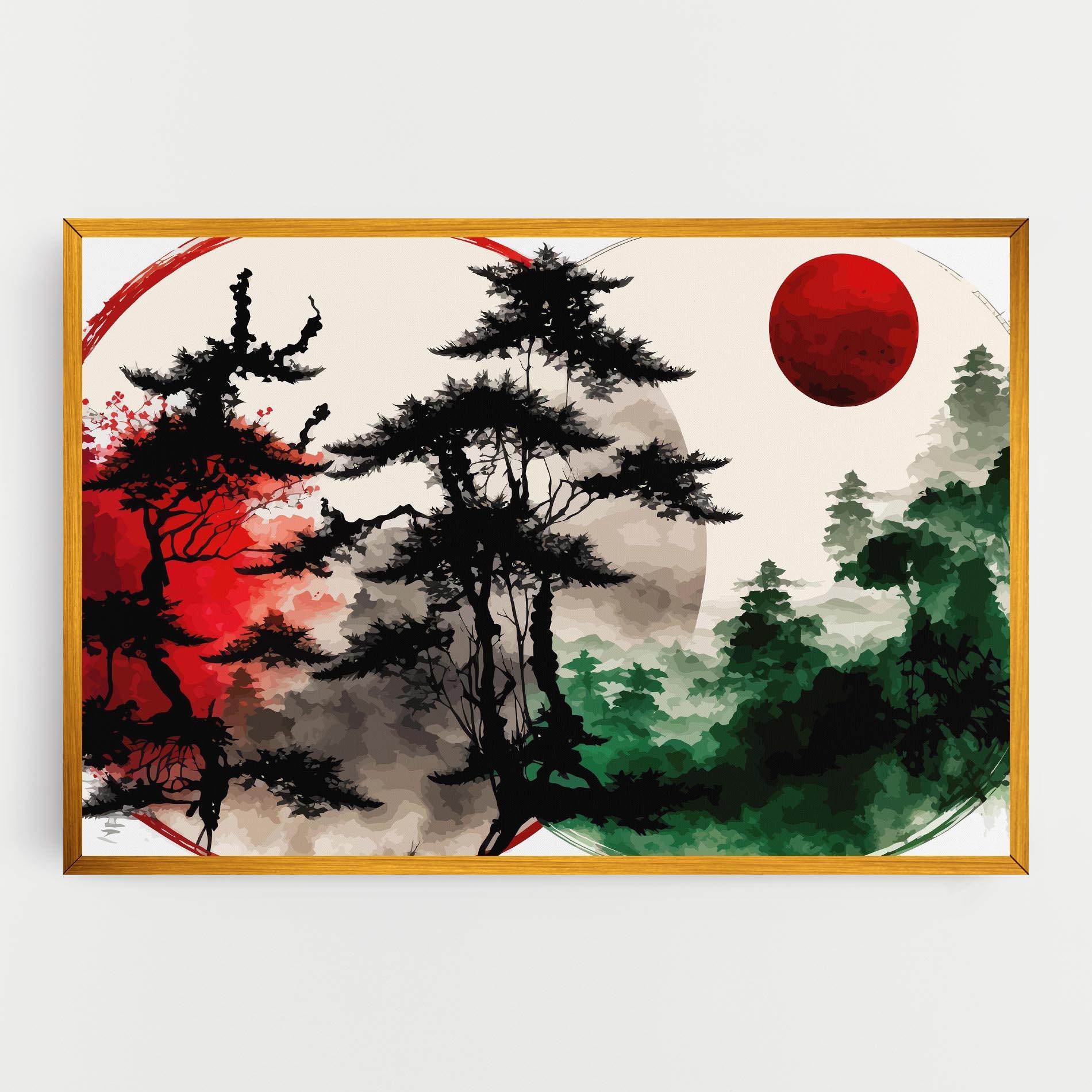 Tablou Canvas Green Red Tree Art mockup 0