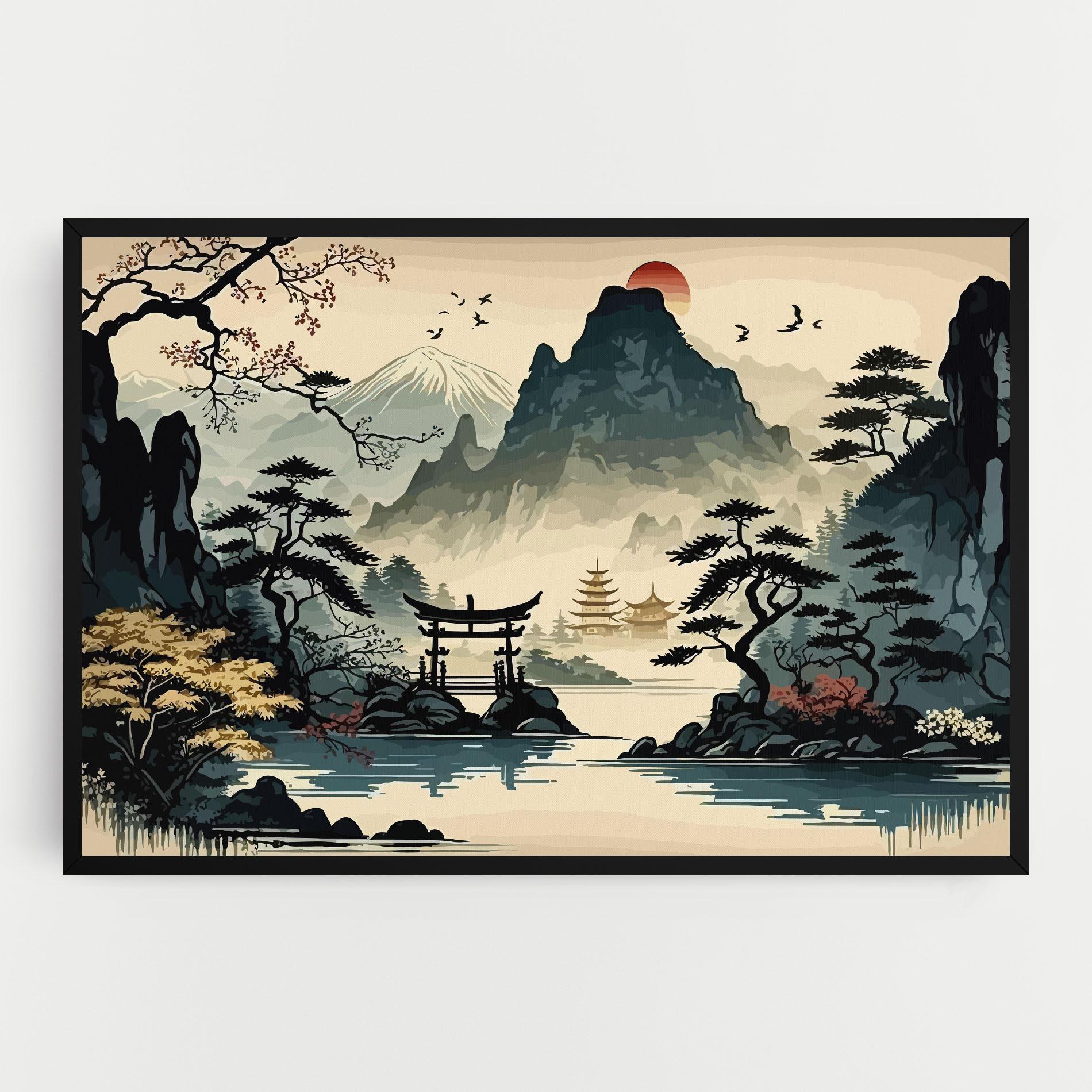 Tablou Canvas Cream Chinese Mountain mockup 0