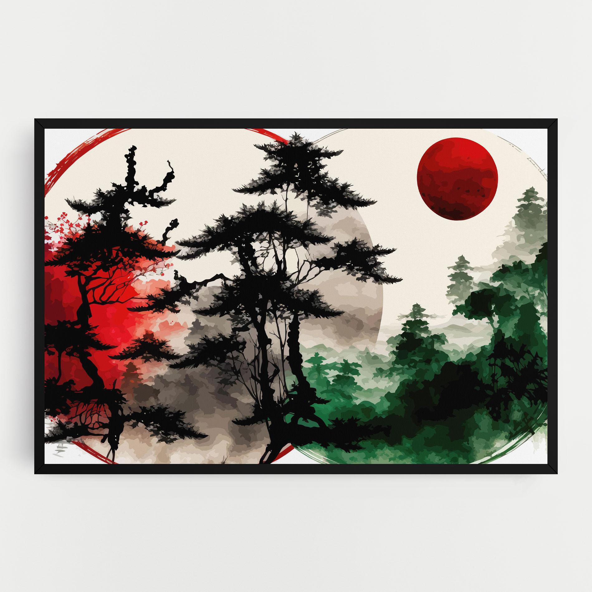 Tablou Canvas Green Red Tree Art mockup 0